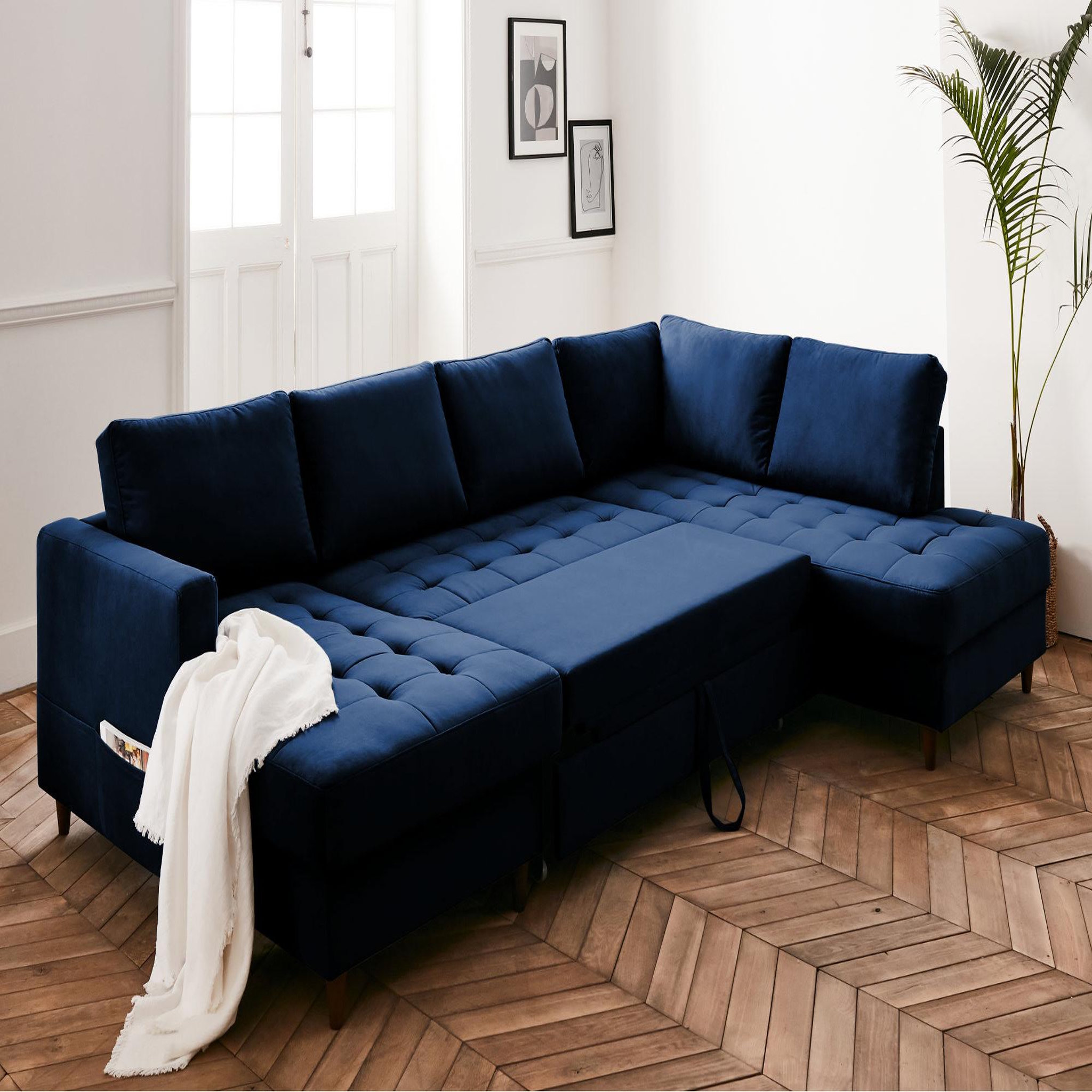 Voir la diapositive 3 : LISA DESIGN Anna - canapé panoramique d'angle droit - 7 places - convertible avec coffre - en velours