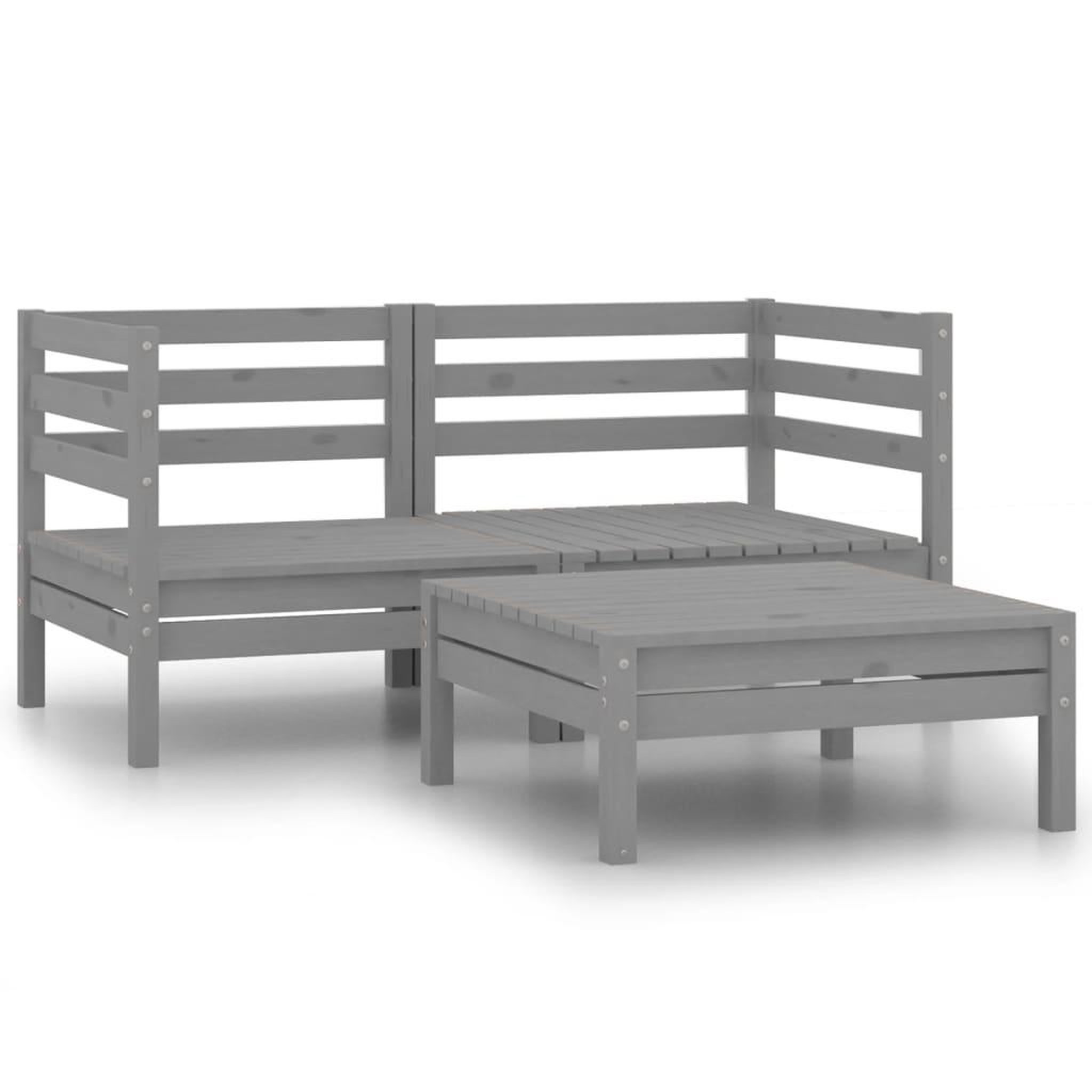Voir la diapositive 2 : VIDAXL Salon de jardin 3 pcs Gris Bois de pin massif