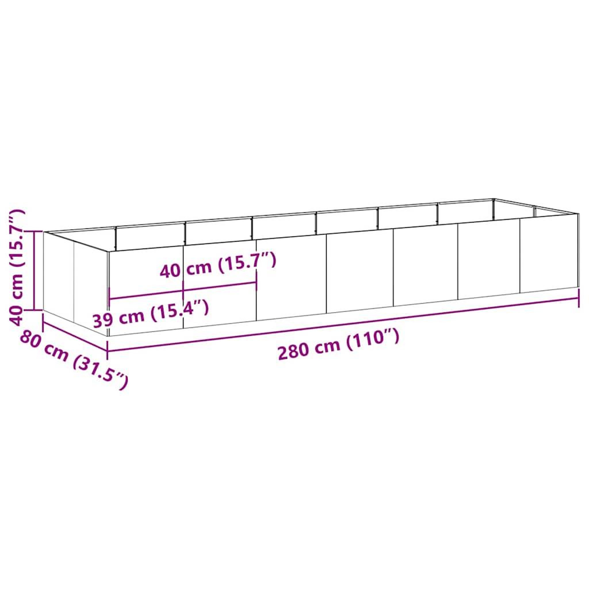 Voir la diapositive 6 : VIDAXL Jardiniere 280x80x40 cm acier inoxydable