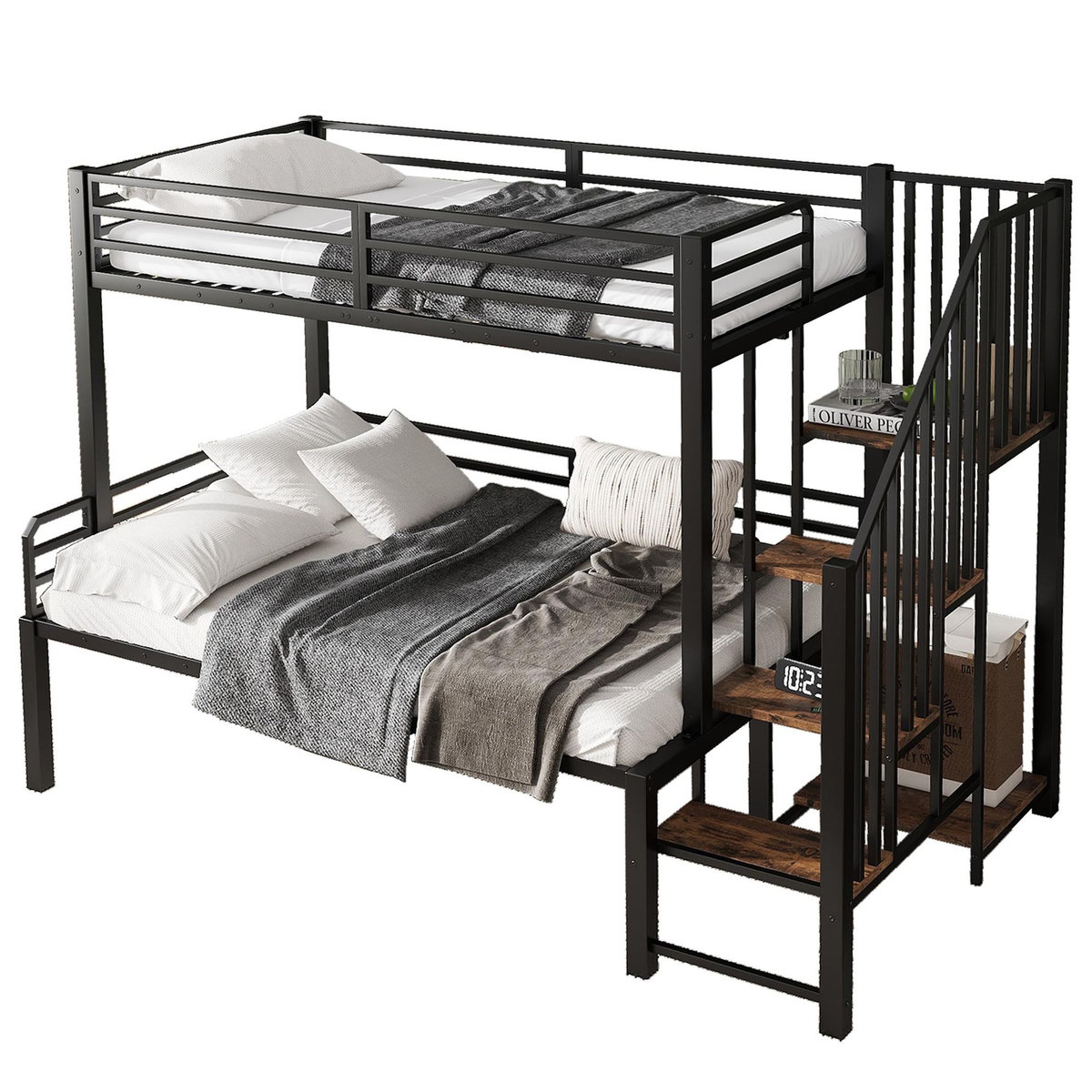 MERAX Lit superposé 120x200(90x200)cm coloris noir métal et mdf
