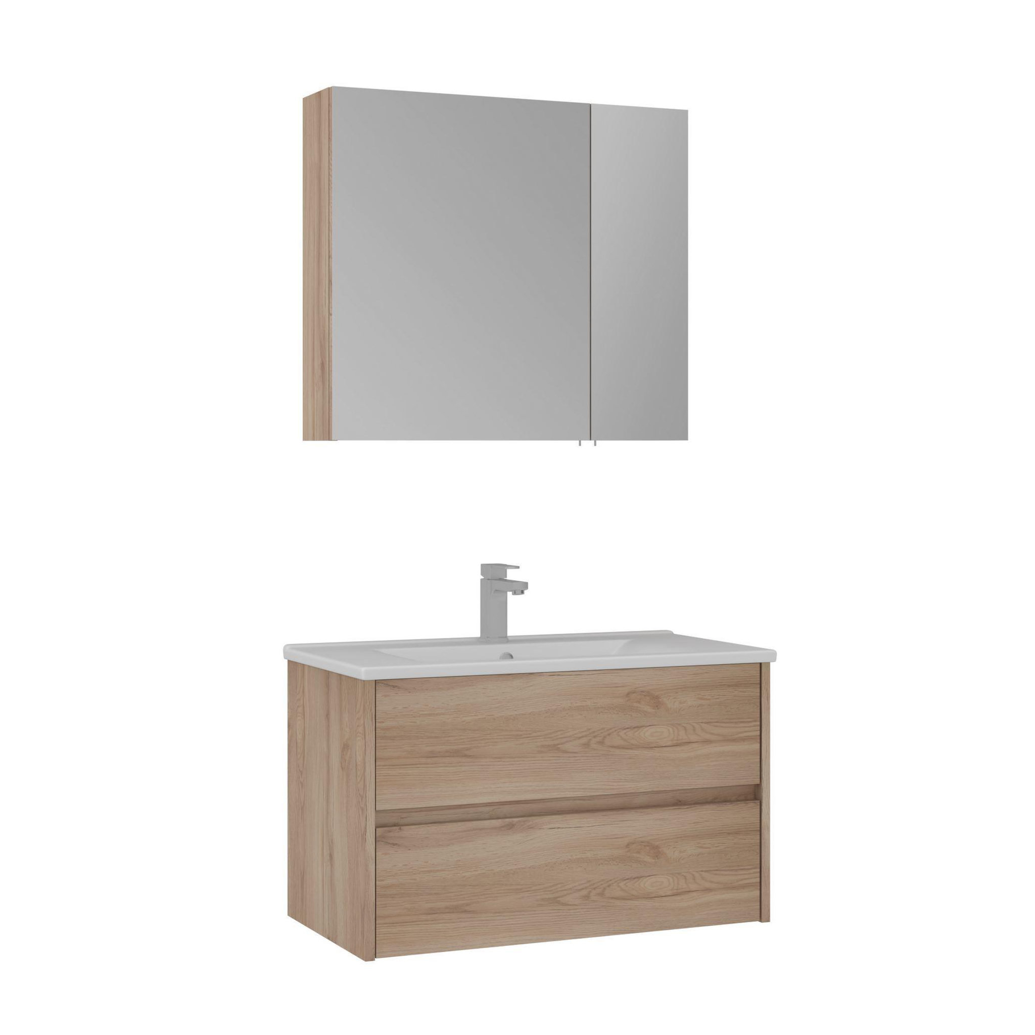 Habitat et Jardin Meuble avec simple vasque et miroir  Side 85 v2  - 85 x 45 x 52 cm - Oak