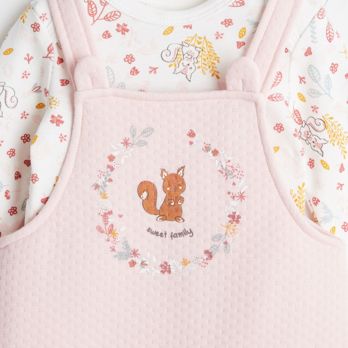 INEXTENSO Ensemble de naissance salopette écureuils + body manches longues bébé fille