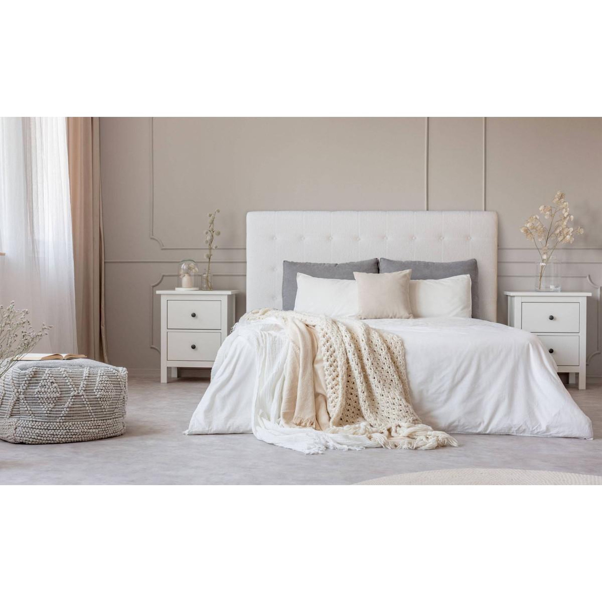 Voir la diapositive 3 : Paris Prix Tête de lit capitonnée bouclette  amor  180cm crème