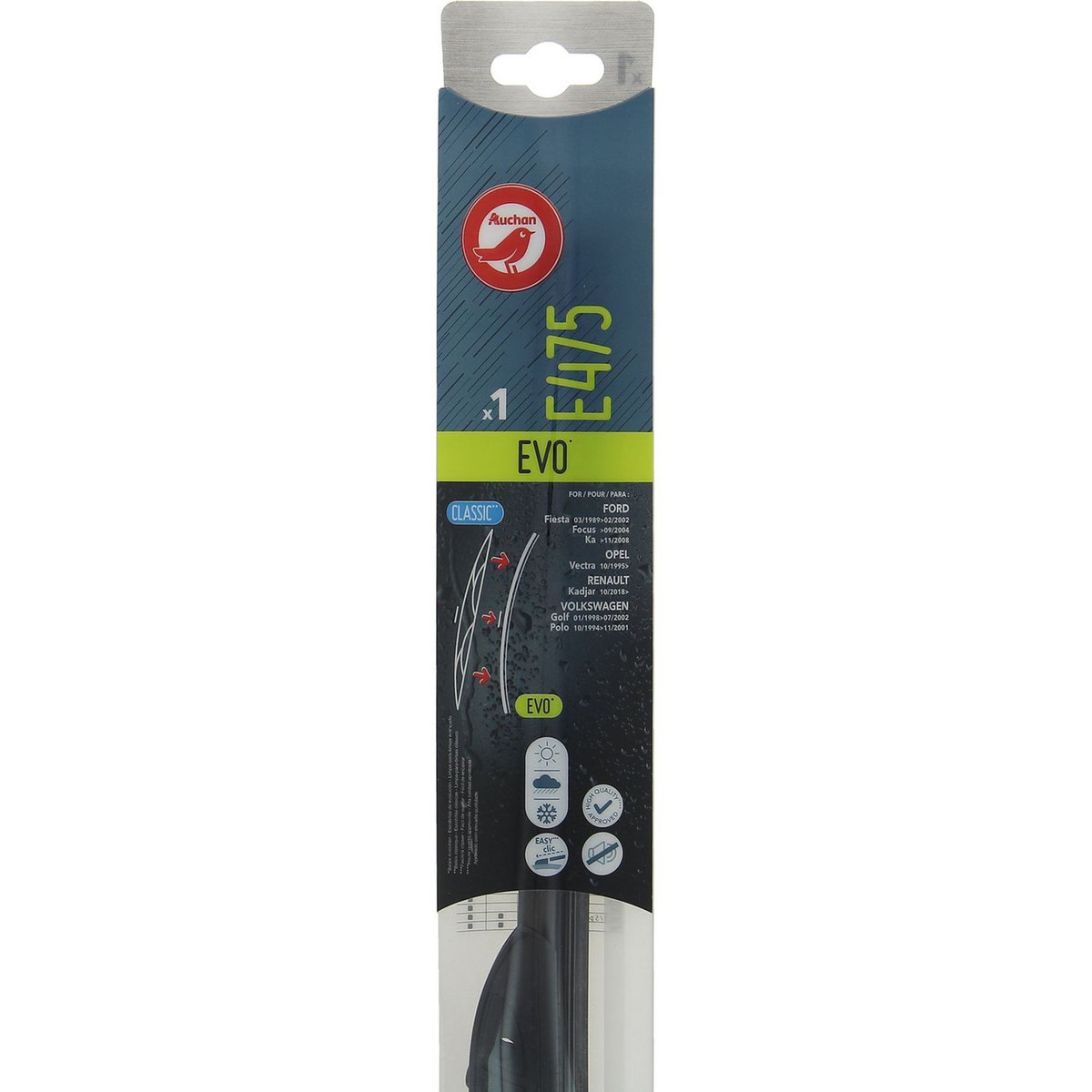AUCHAN Balai d'essuie-glace EVO E475 48cm pour FORD OPEL RENAULT VOLKSWAGEN