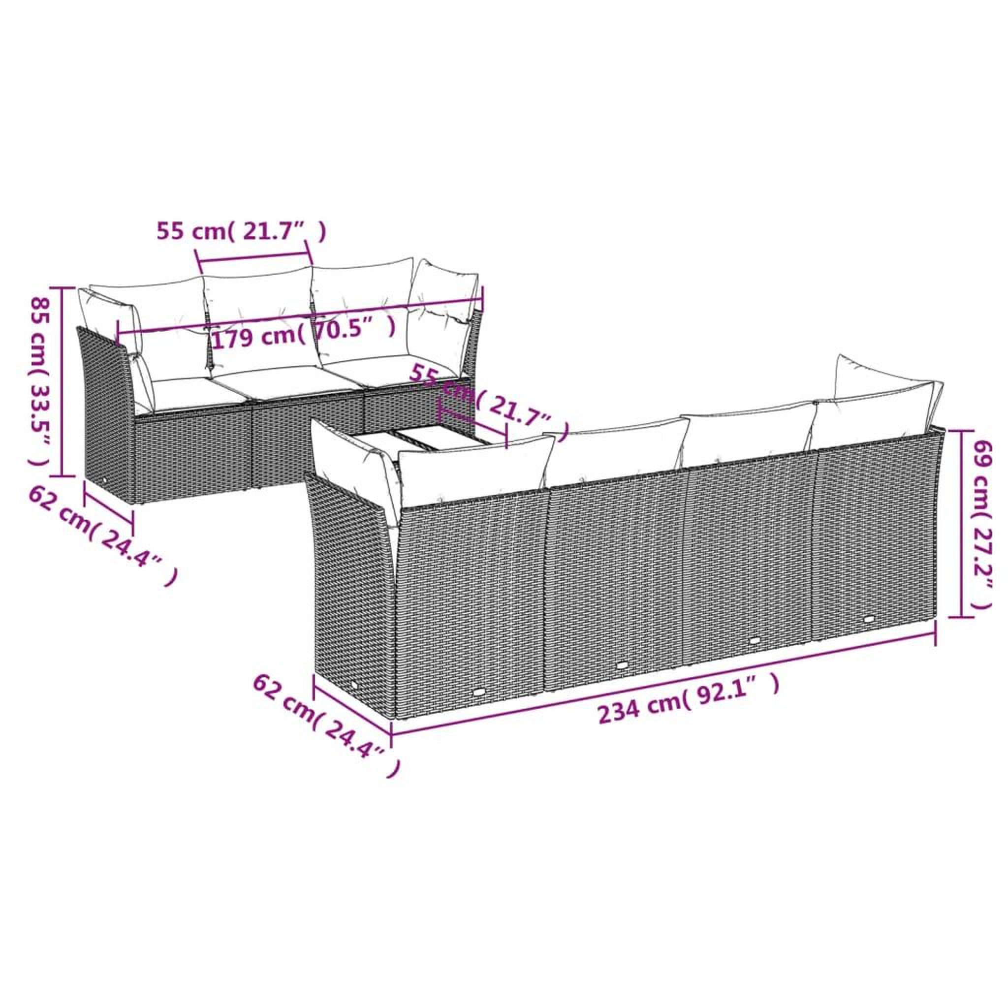Voir la diapositive 3 : VIDAXL Salon de jardin avec coussins 8 pcs beige resine tressee