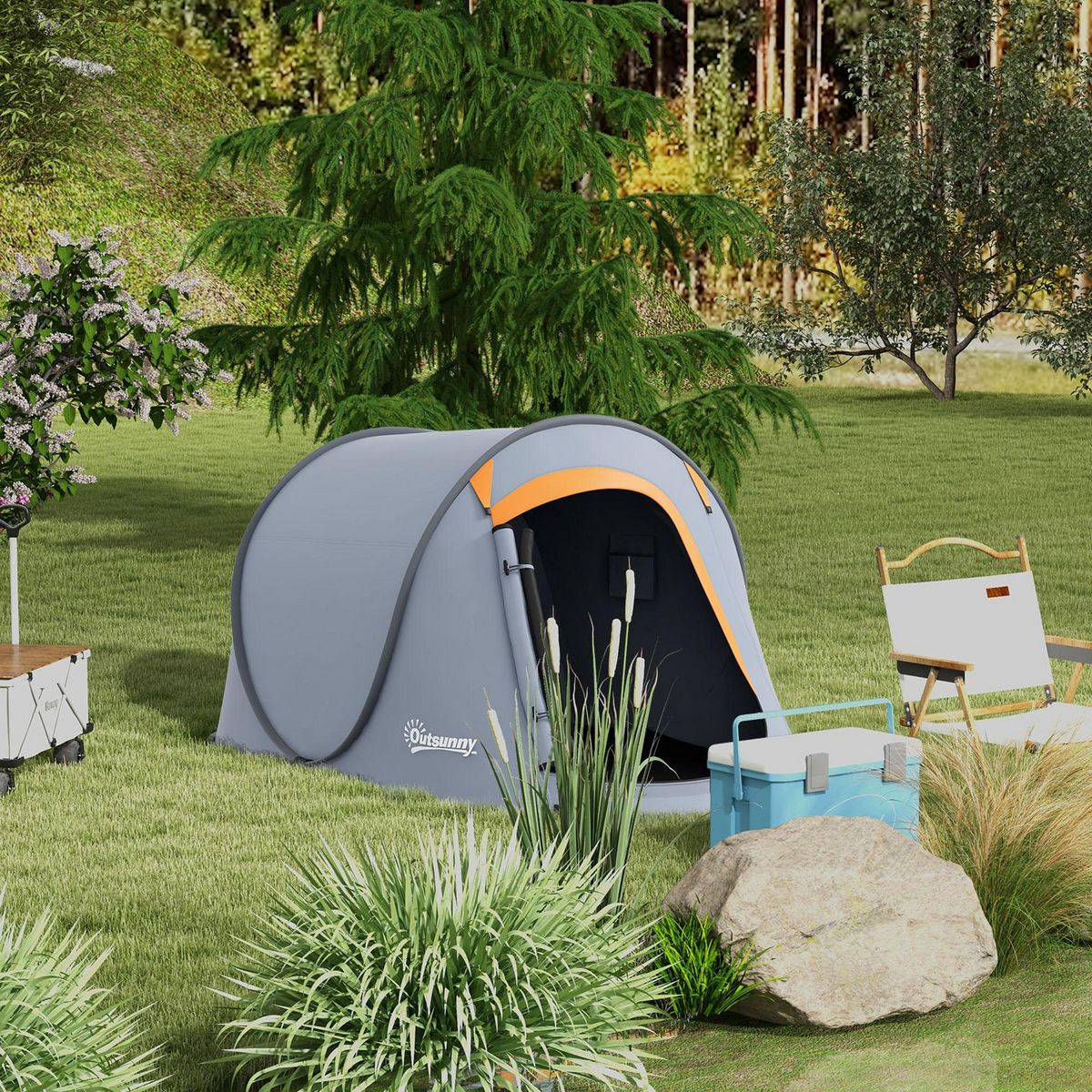 OUTSUNNY Tente de camping automatique pop-up 2-3 pers. étanchéité 2000 mm sac gris