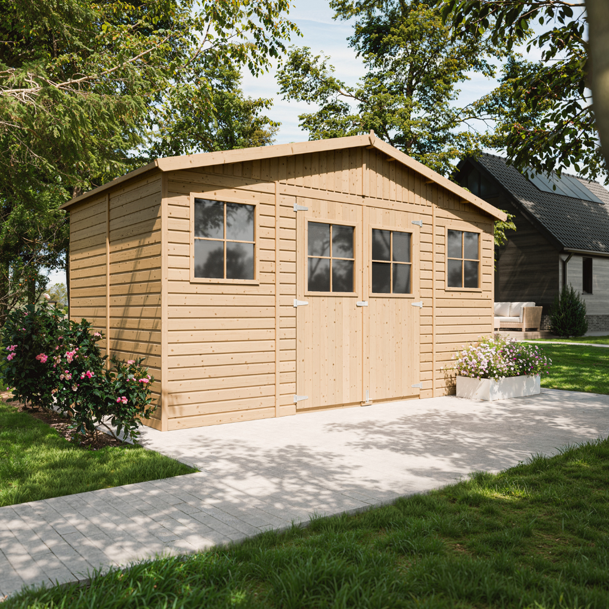 Voir la diapositive 4 : TIMBELA Abri de jardin en bois Exterieur avec plancher imprégné Construction de Panneaux M332+M332G