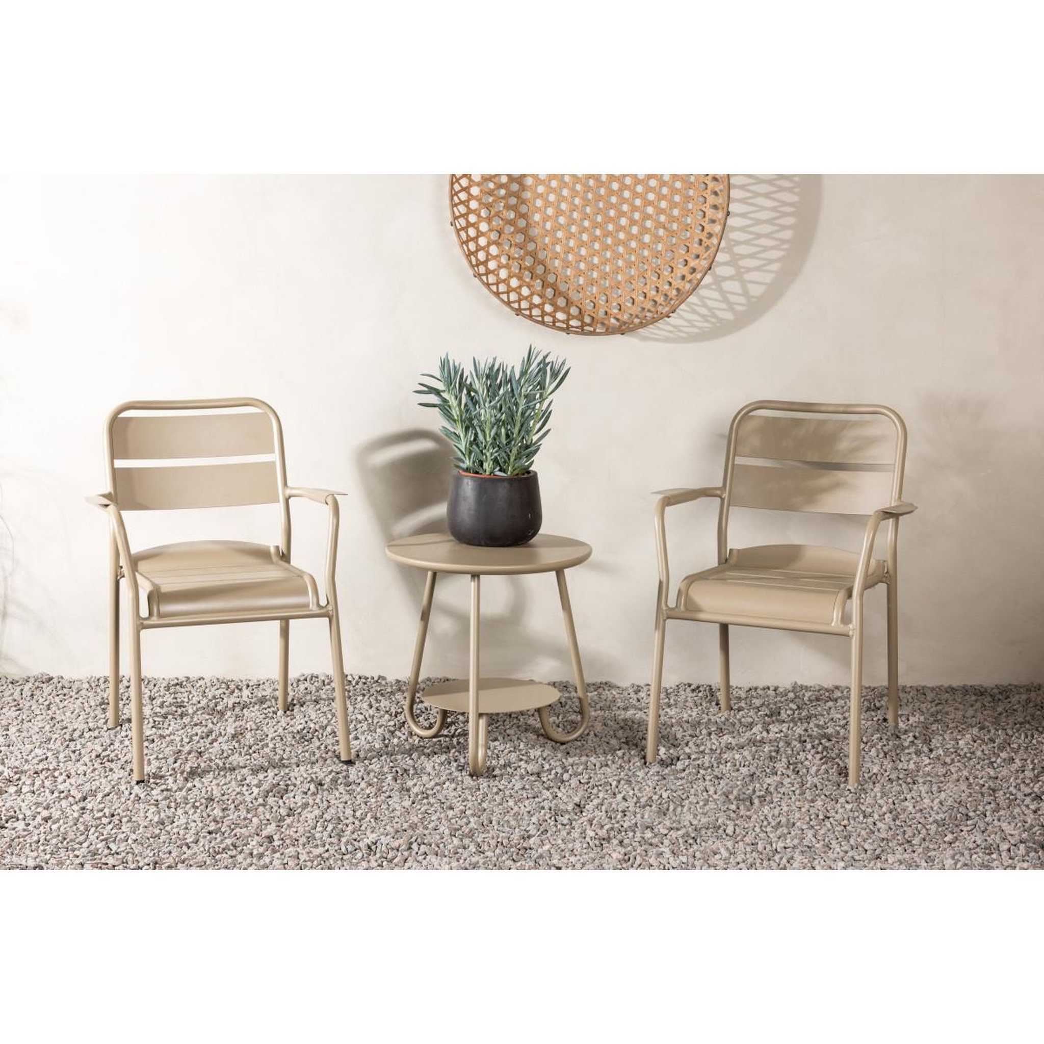 Voir la diapositive 4 : Paris Prix Ensemble table d'appoint de jardin & 2 chaises  faro  55cm beige