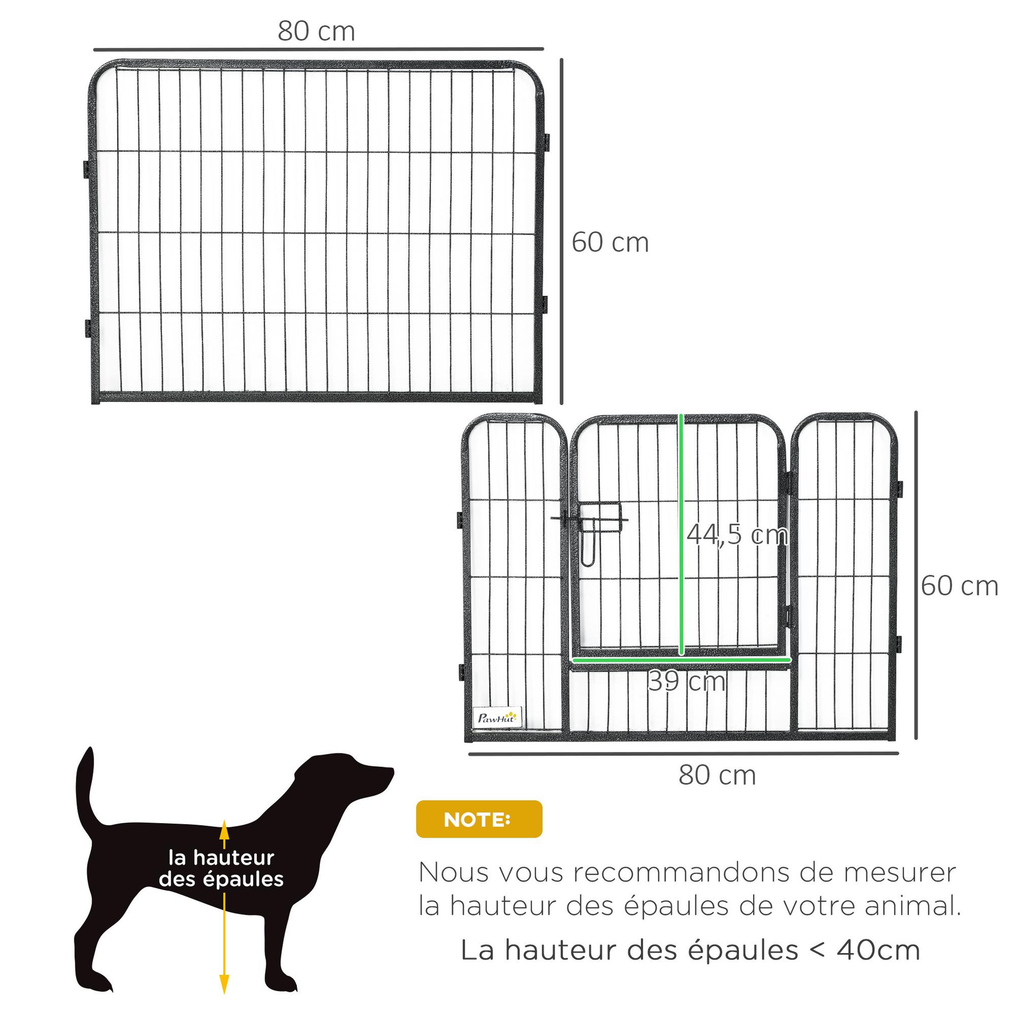 Voir la diapositive 3 : PAWHUT Pawhut parc enclos modulable pour animaux avec 2 portes - 12 panneaux modulables - acier noir