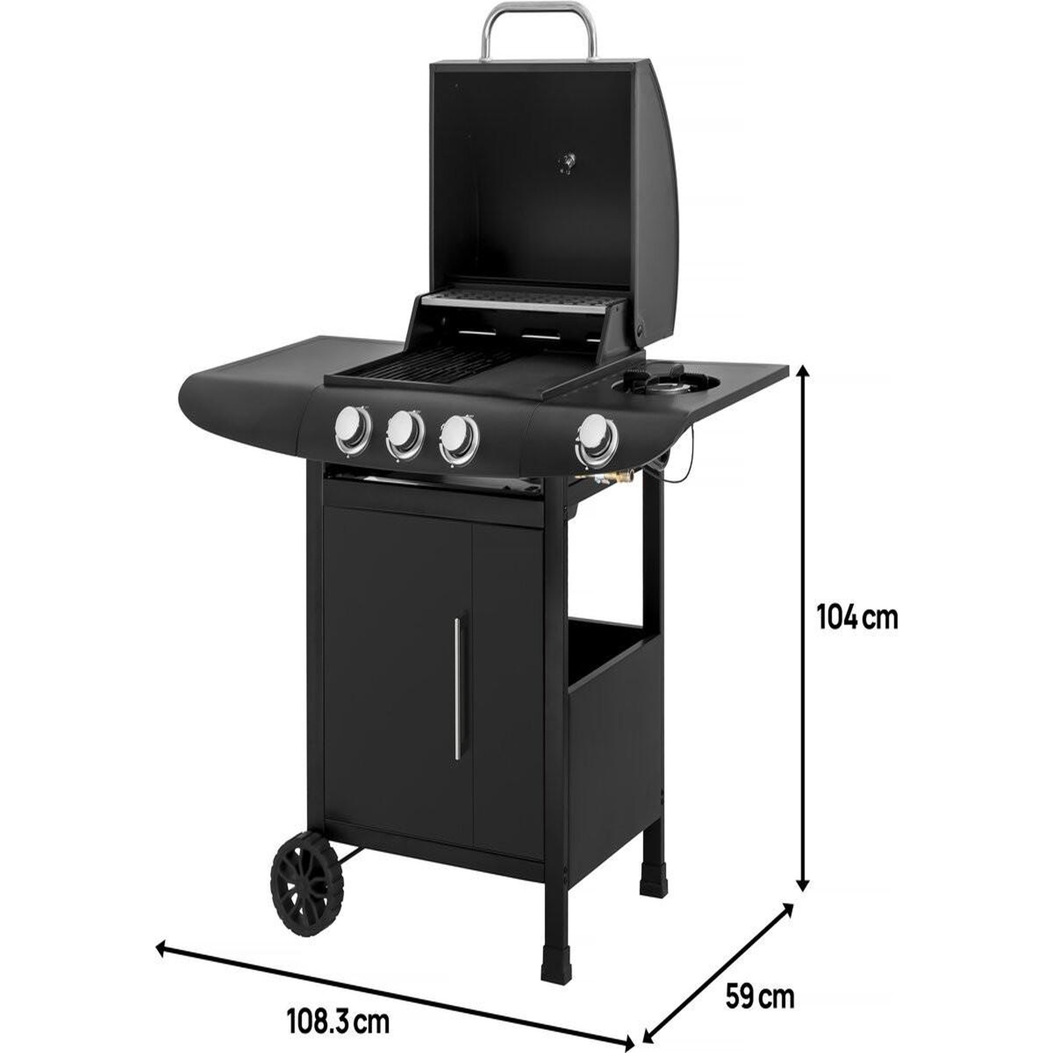 Voir la diapositive 4 : Habitat et Jardin Barbecue gaz  Feria 4  - 4 brûleurs dont 1 latéral - 11.5 kw - Noir