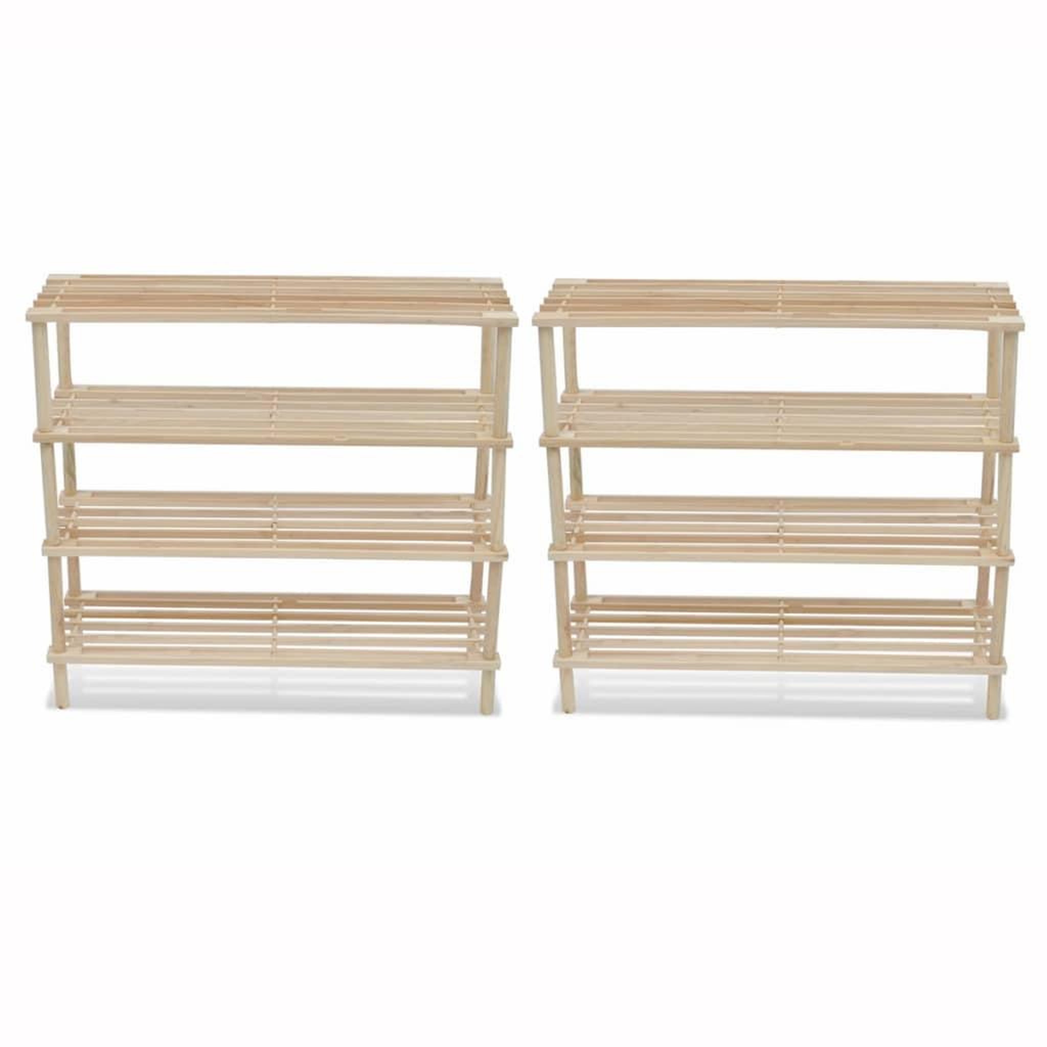 Voir la diapositive 1 : VIDAXL Range-chaussures a 4 etageres 2 pcs Bois de sapin solide