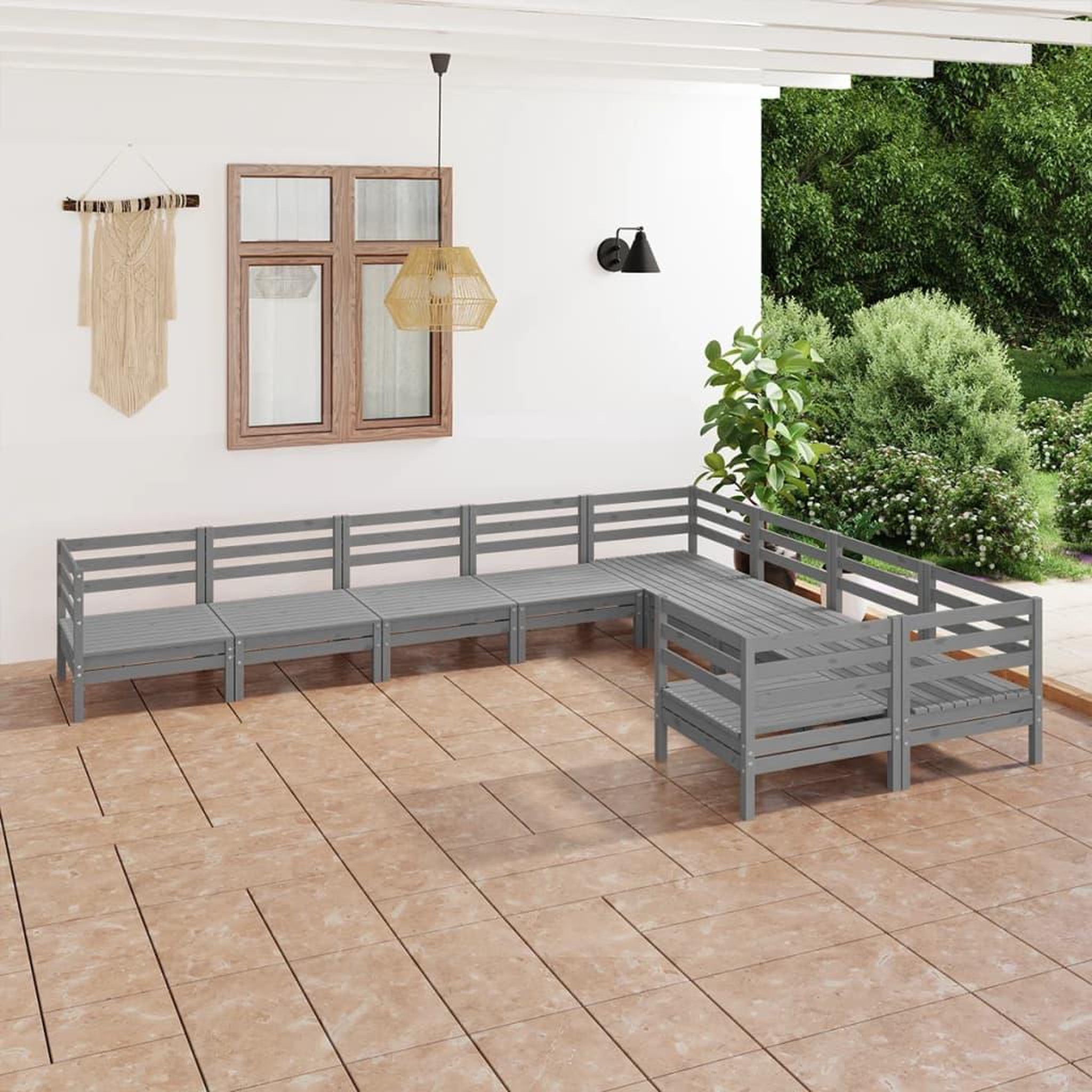 Voir la diapositive 1 : VIDAXL Salon de jardin 9 pcs Gris Bois de pin massif