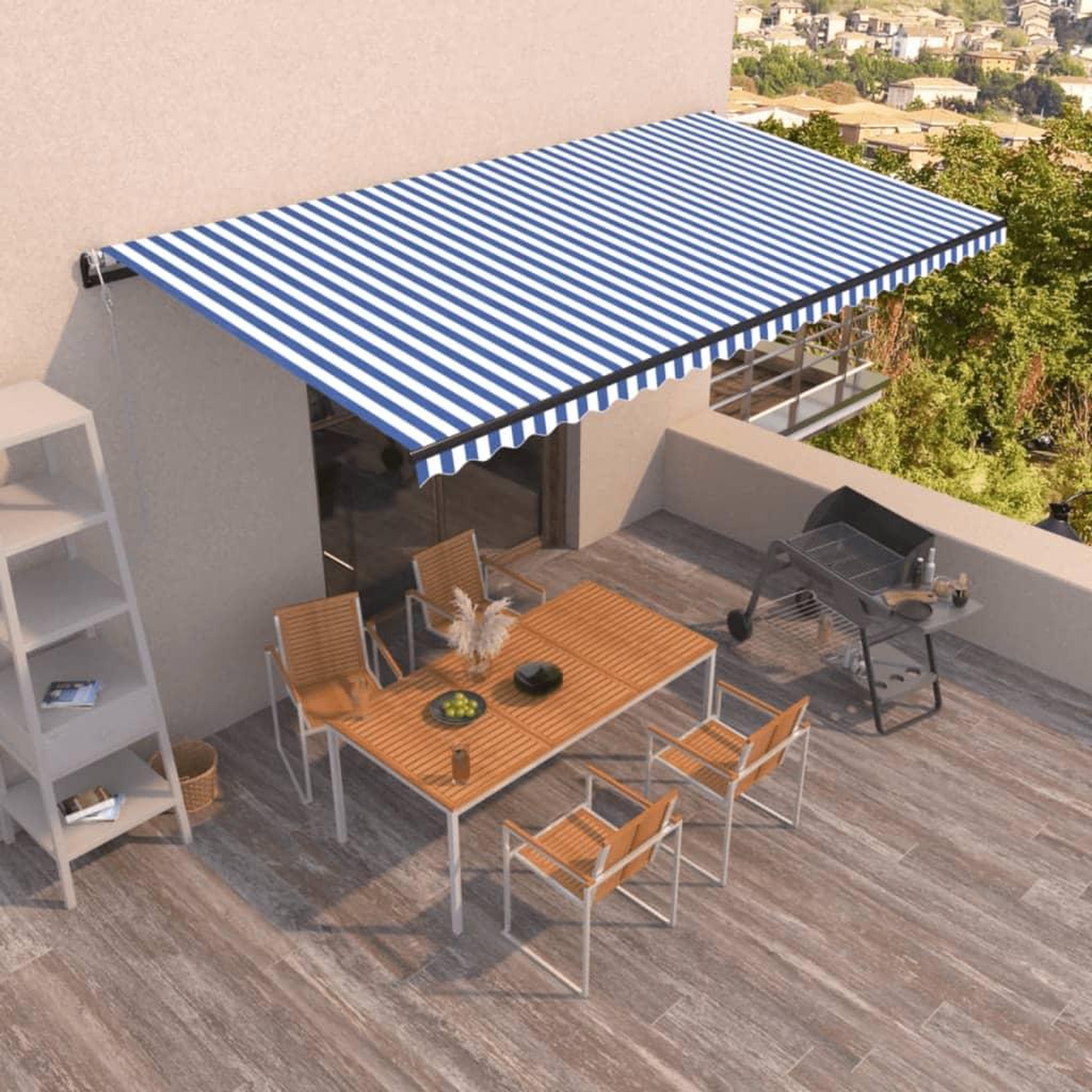 VIDAXL Auvent retractable automatique 600x350 cm Bleu et blanc
