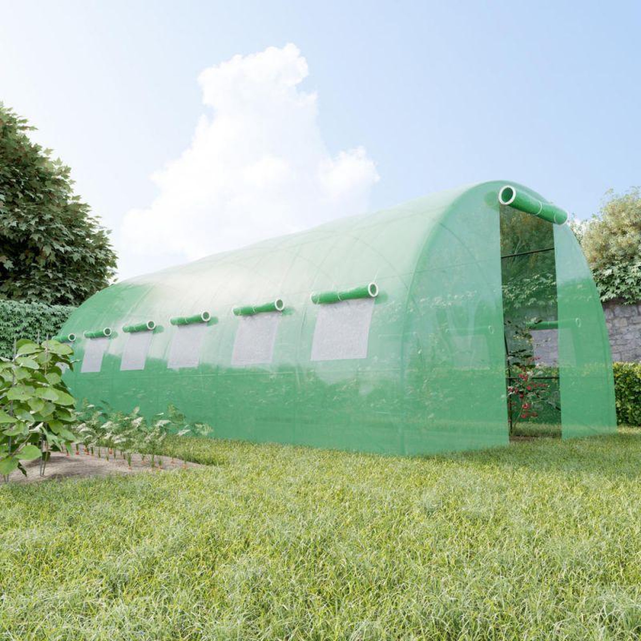 Voir la diapositive 6 : EUROSPEN Serre de Jardin Tunnel 18m² - bâche armée - avec fenêtres latérales et porte zipée