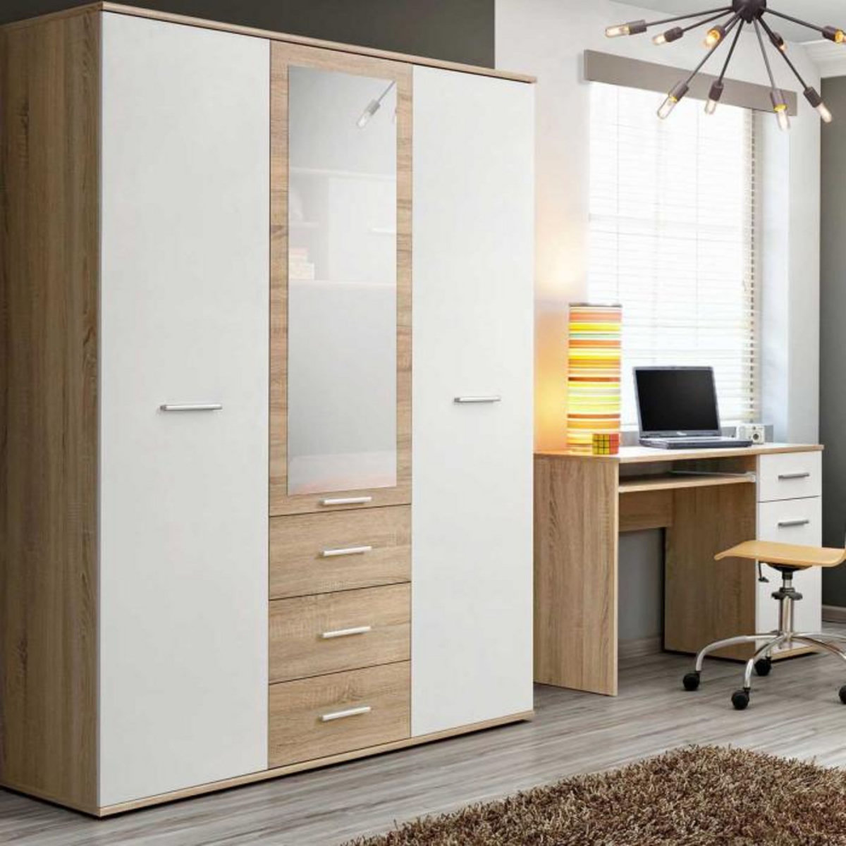 Paris Prix Chambre Complète Enfant 4P  Dino III  Chêne & Blanc