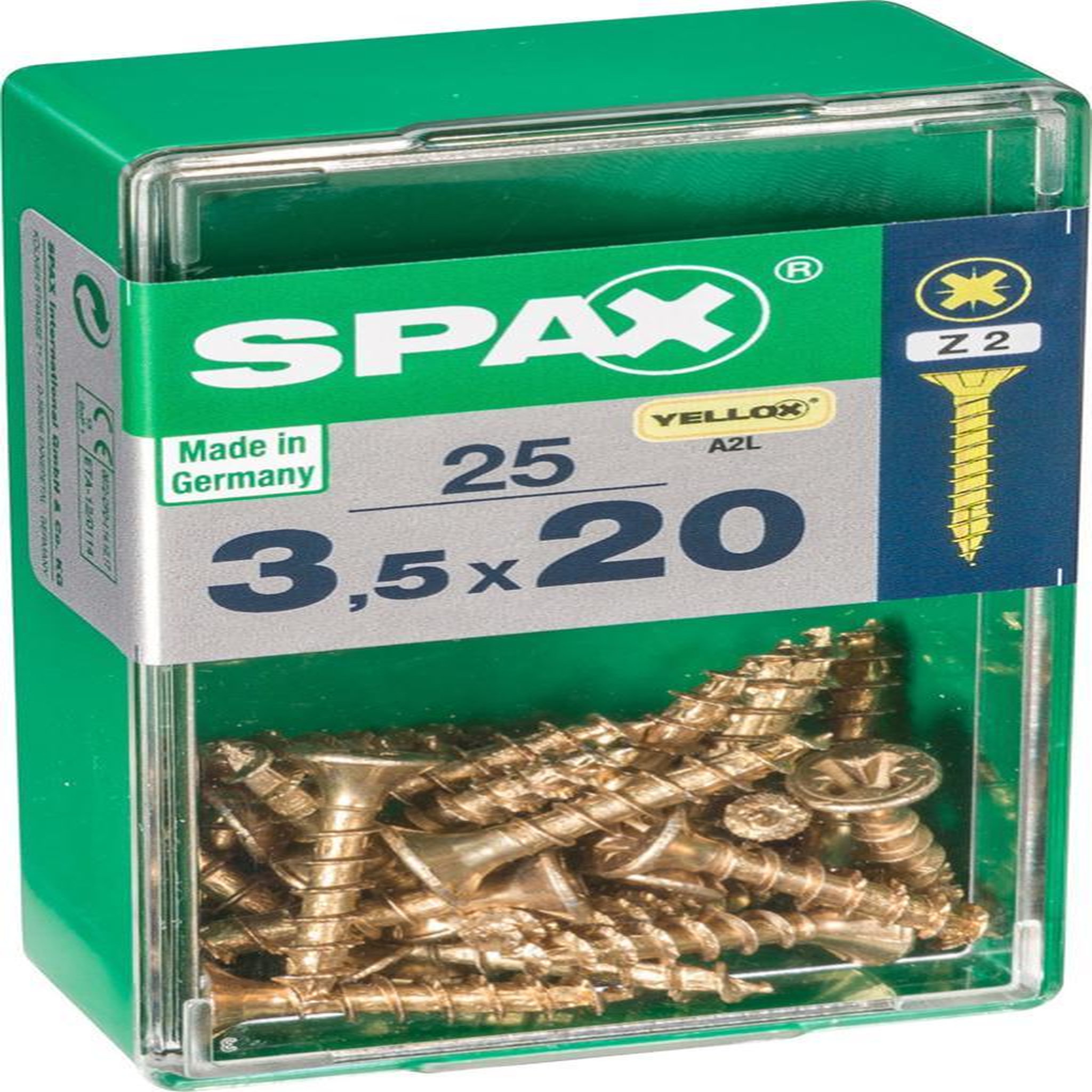 CENTRALE BRICO Lot de 25 vis acier tête fraisée pozidriv SPAX, Diam.3.5 mm x L.20 mm