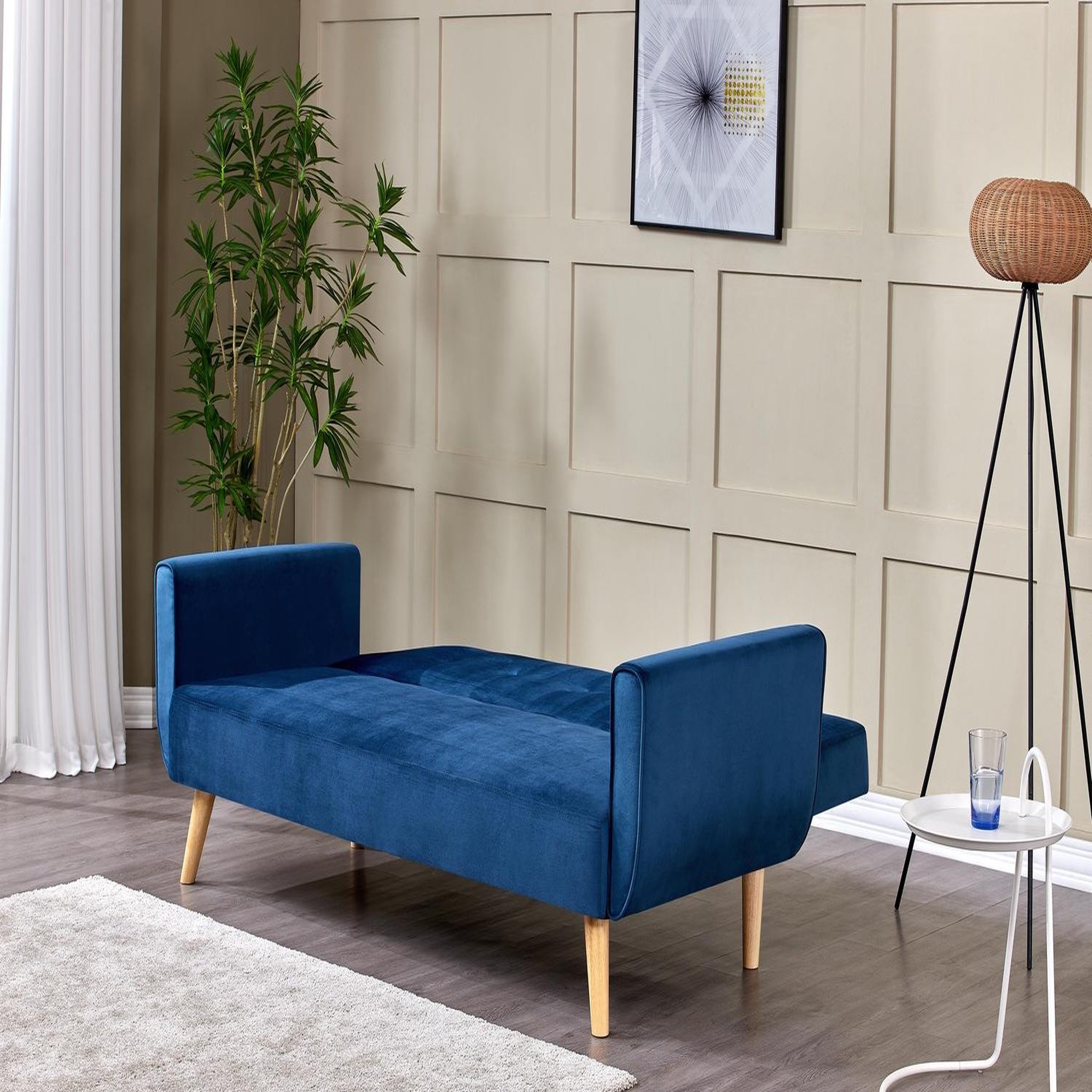 Voir la diapositive 5 : CONCEPT USINE Canapé scandinave convertible 3 places en velours bleu nuit berlin