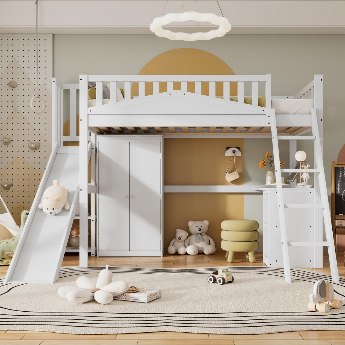 MERAX Lit combiné enfant 90x200cm bois et mdf coloris blanc