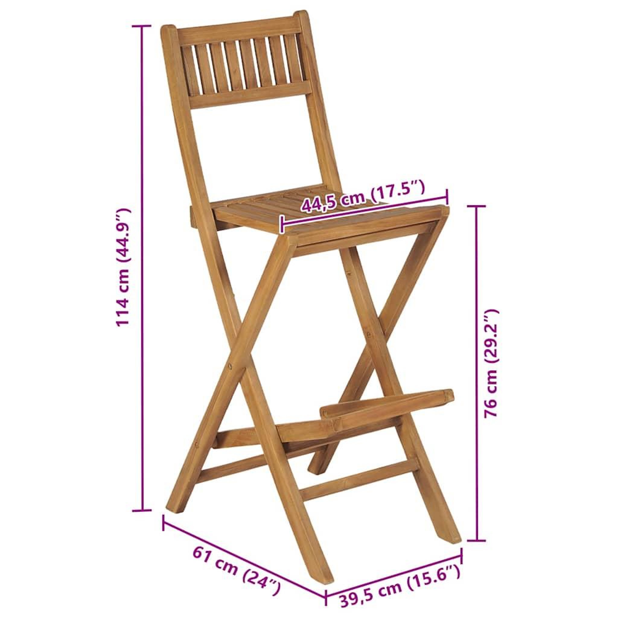 Voir la diapositive 6 : VIDAXL Tabourets pliables de bar d'exterieur lot de 2 bois teck solide