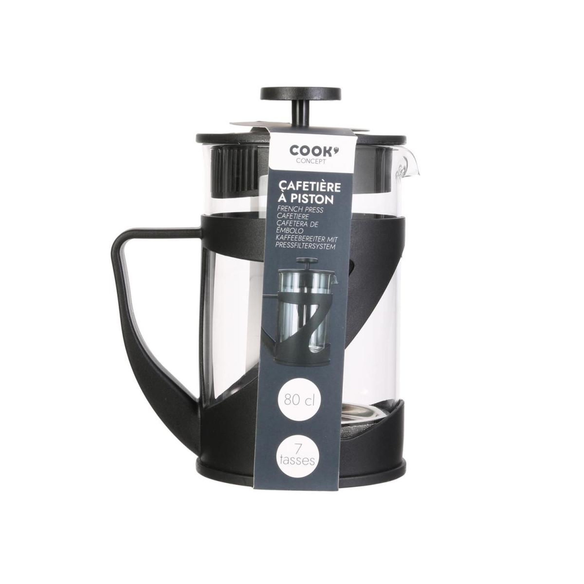Voir la diapositive 3 : COOK CONCEPT Cafetière à piston en verre  fridan  80cl noir