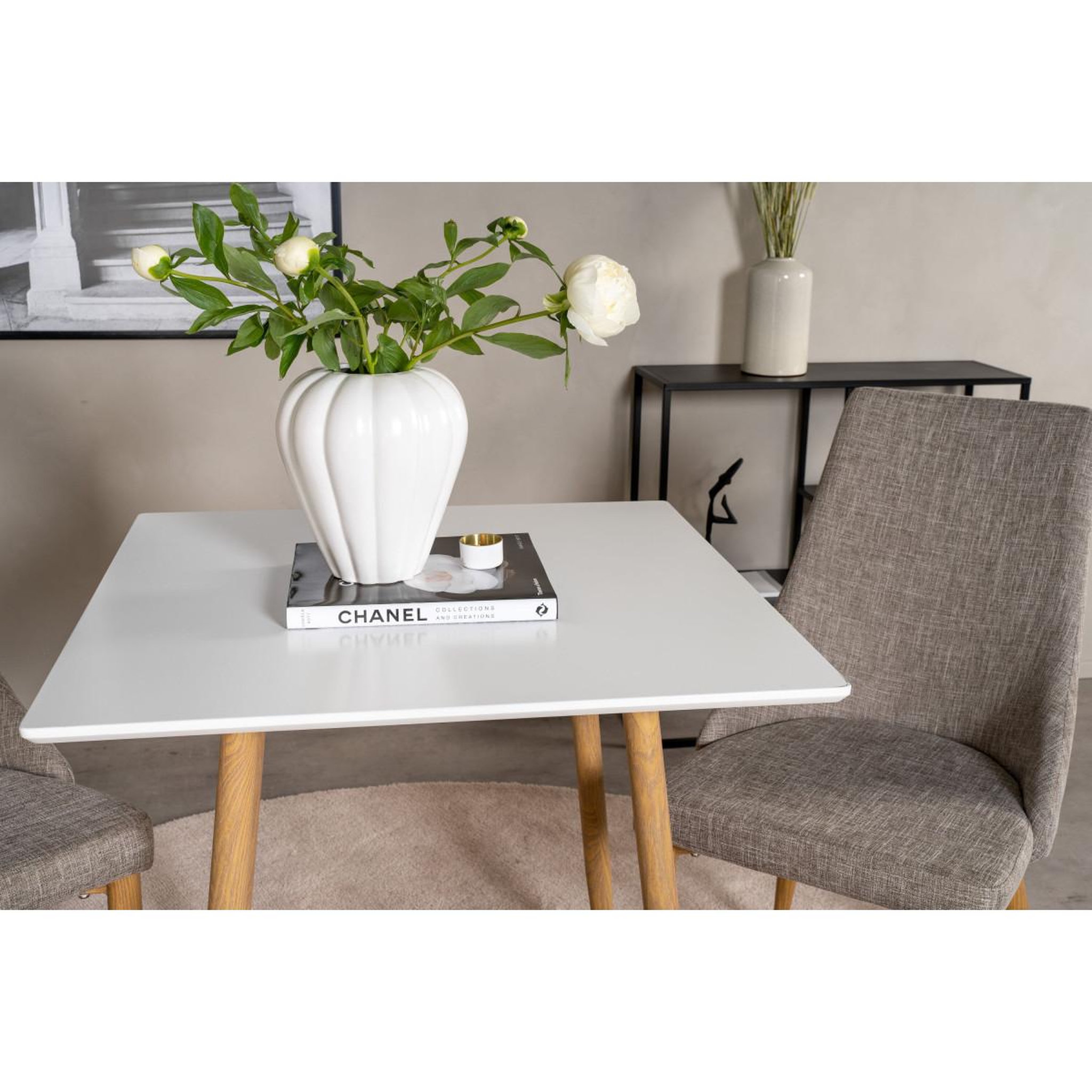 Voir la diapositive 4 : Paris Prix Table à manger  polar  75cm blanc & naturel