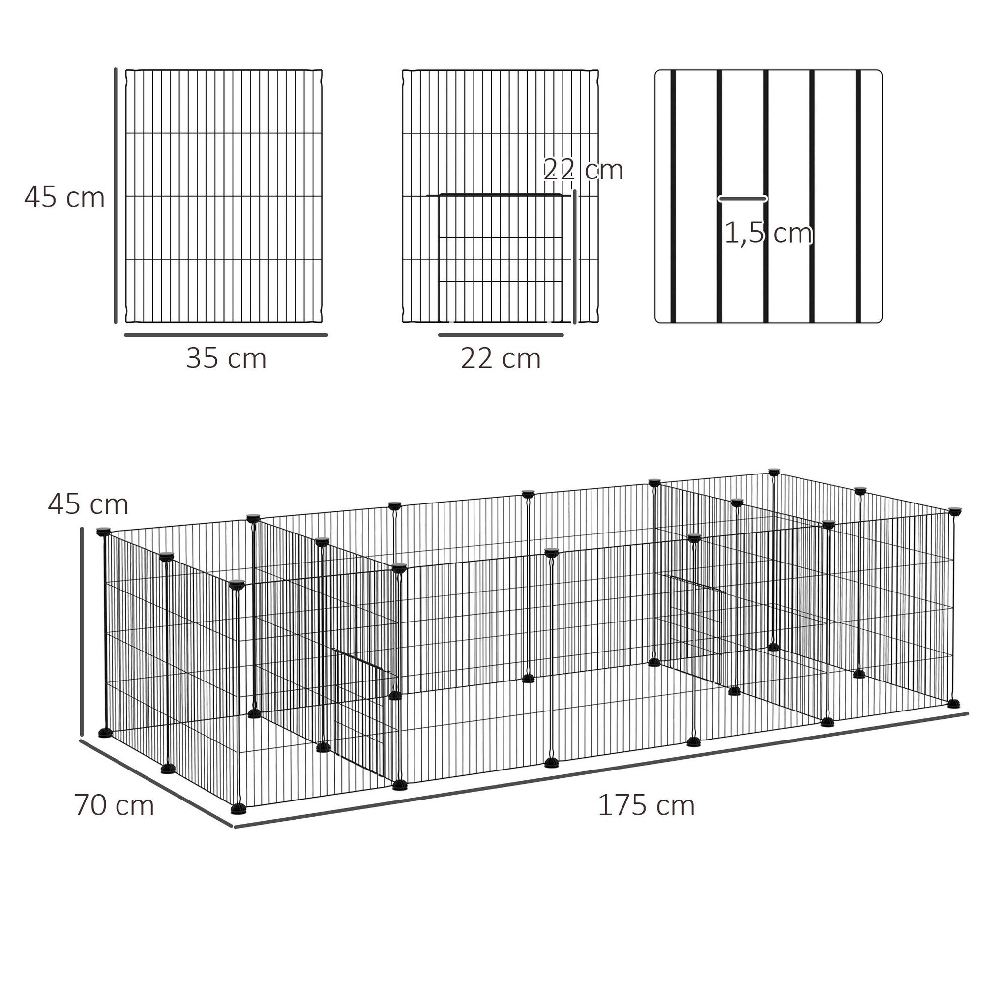 Voir la diapositive 3 : PAWHUT Parc enclos modulable petits animaux lapins rongeurs chiots - 18 panneaux en fil d'acier - 2 portes - 175l x 70l x 45h cm - noir