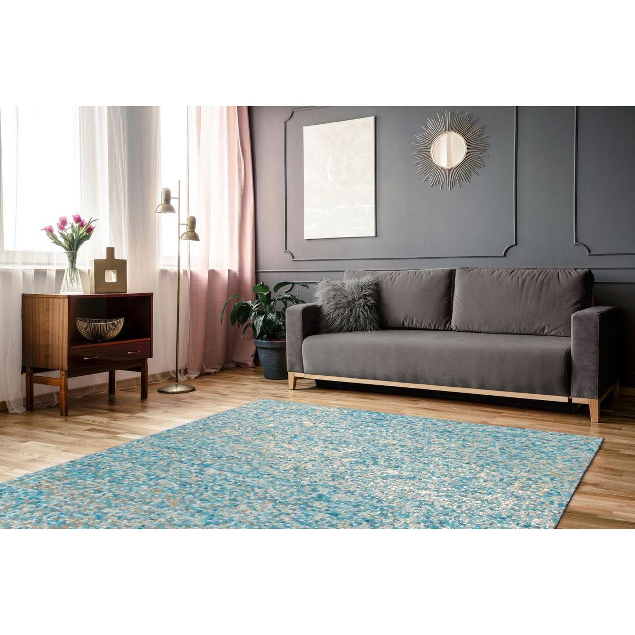Voir la diapositive 2 : Paris Prix Tapis en cuir fait main  finish  turquoise & or
