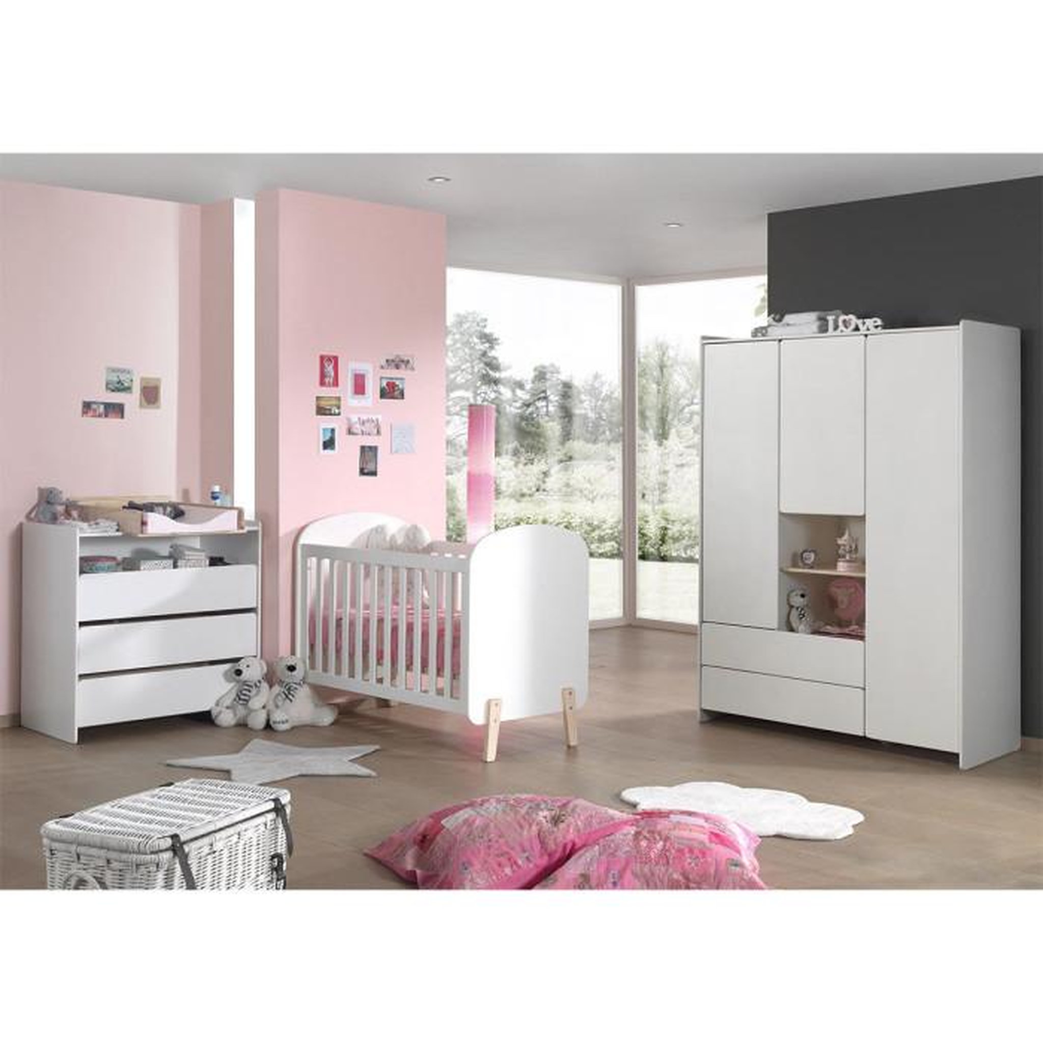 Paris Prix Pack - Lit Bébé 60x120cm, Commode, Plan à Langer & Armoire  Kiddy  Blanc