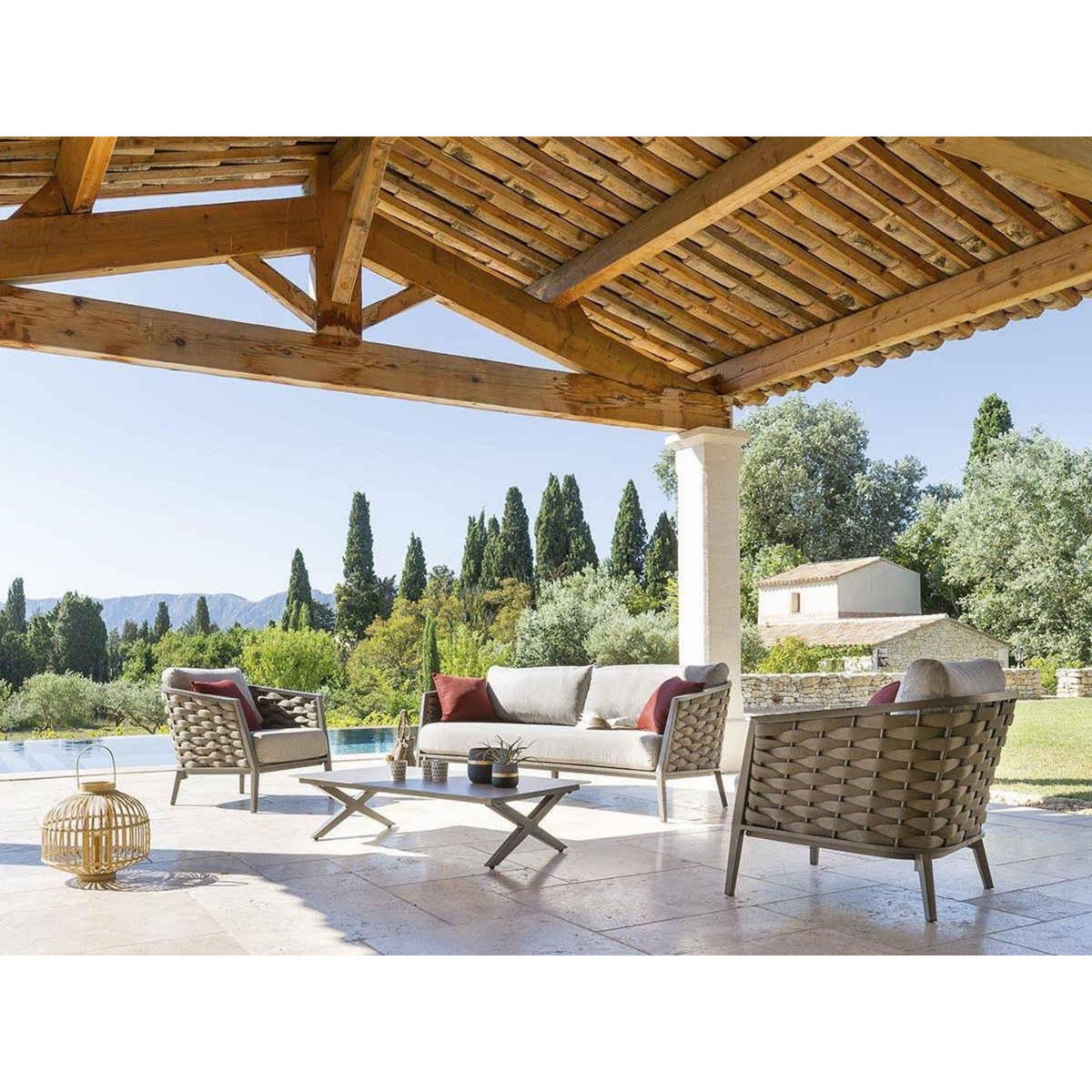 HESPERIDE Salon de jardin Embruns en aluminium et mailles tressées - 5 places - Hespéride