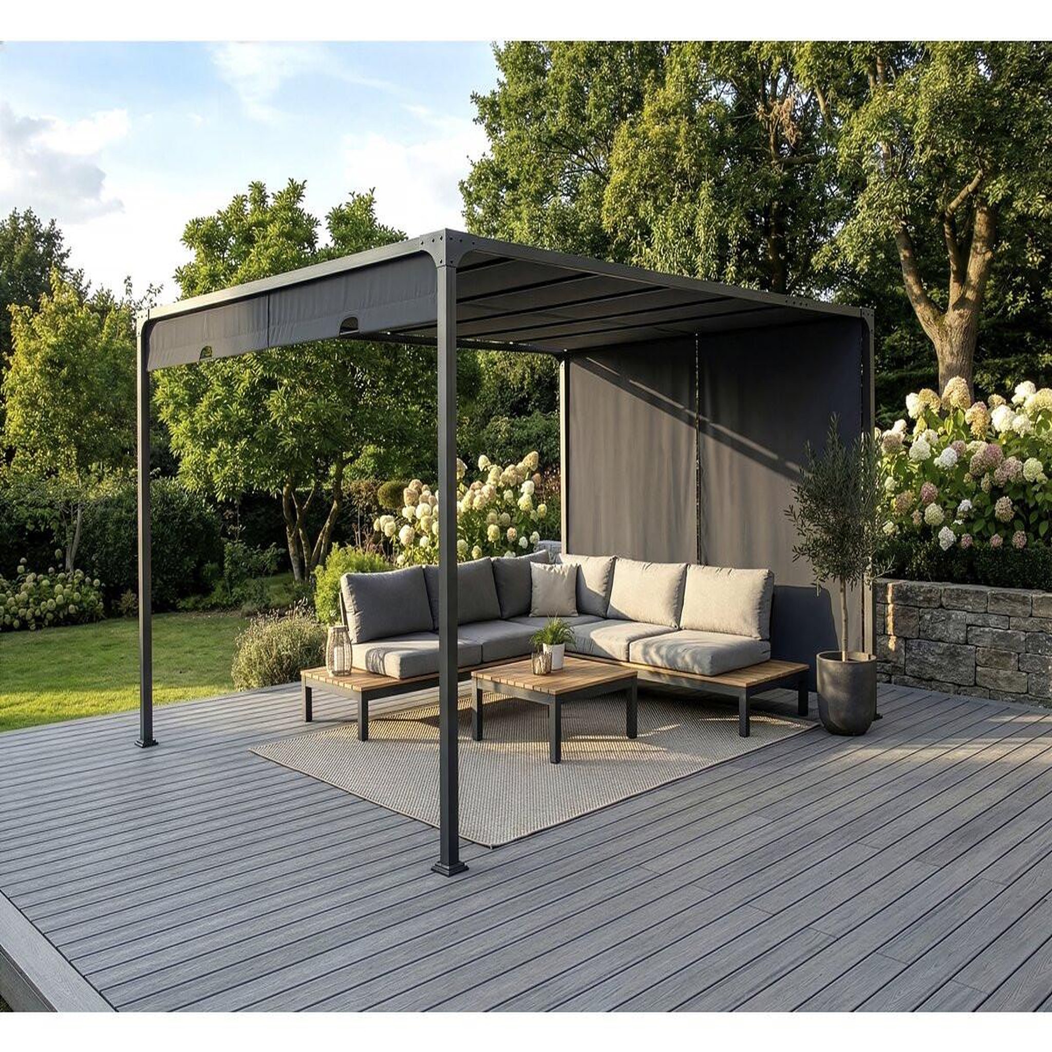 Voir la diapositive 2 : Habitat et Jardin Pergola avec toit coulissant en métal  courtenay  - 3 x 4 m - gris