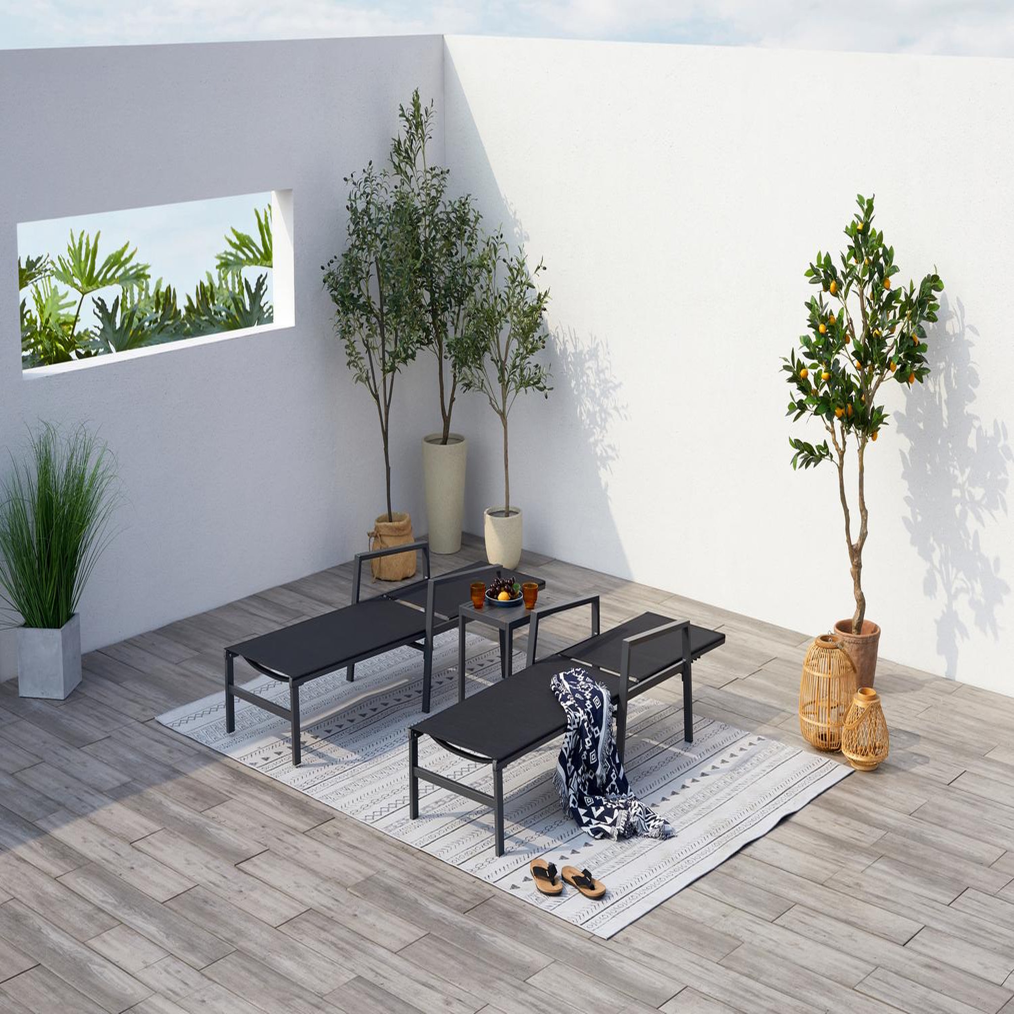 Voir la diapositive 3 : CONCEPT USINE Lot de 2 transats et une table d'appoint noir bari