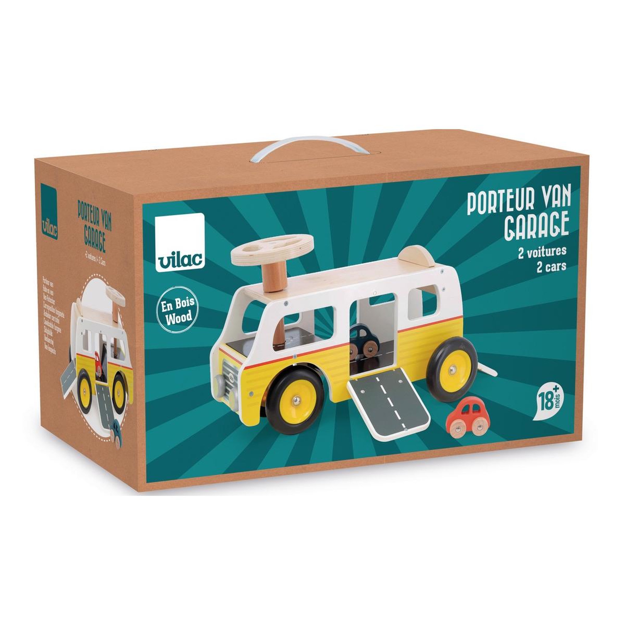 Vilac Porteur van- garage en bois - avec rampes et voitures