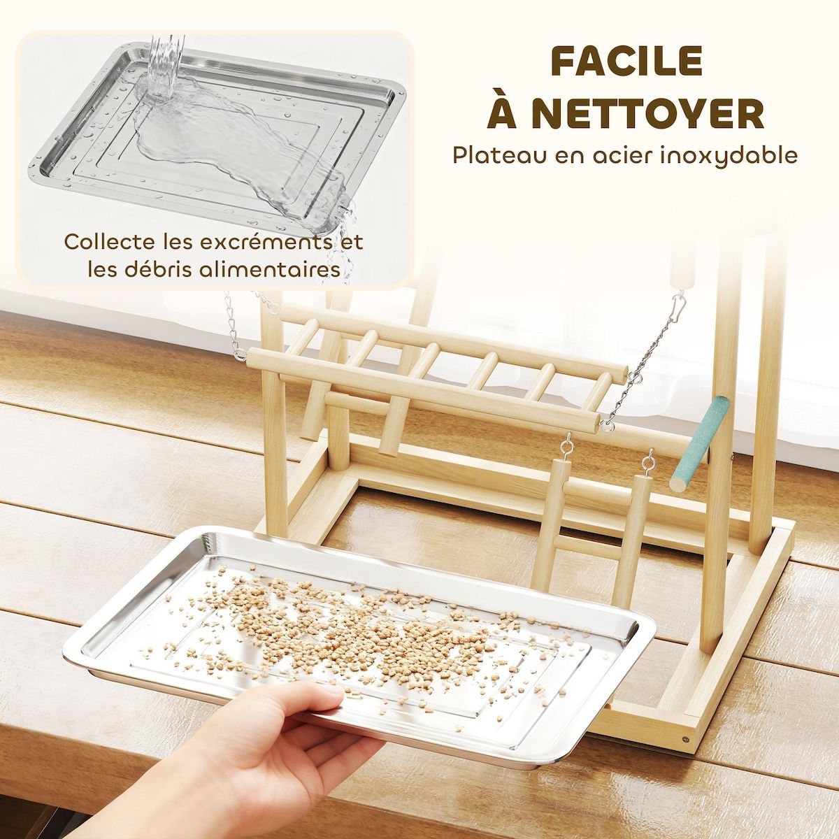 PAWHUT Aire de jeu pour oiseaux perchoirs mangeoires échelles chaîne balançoire cloches plateau