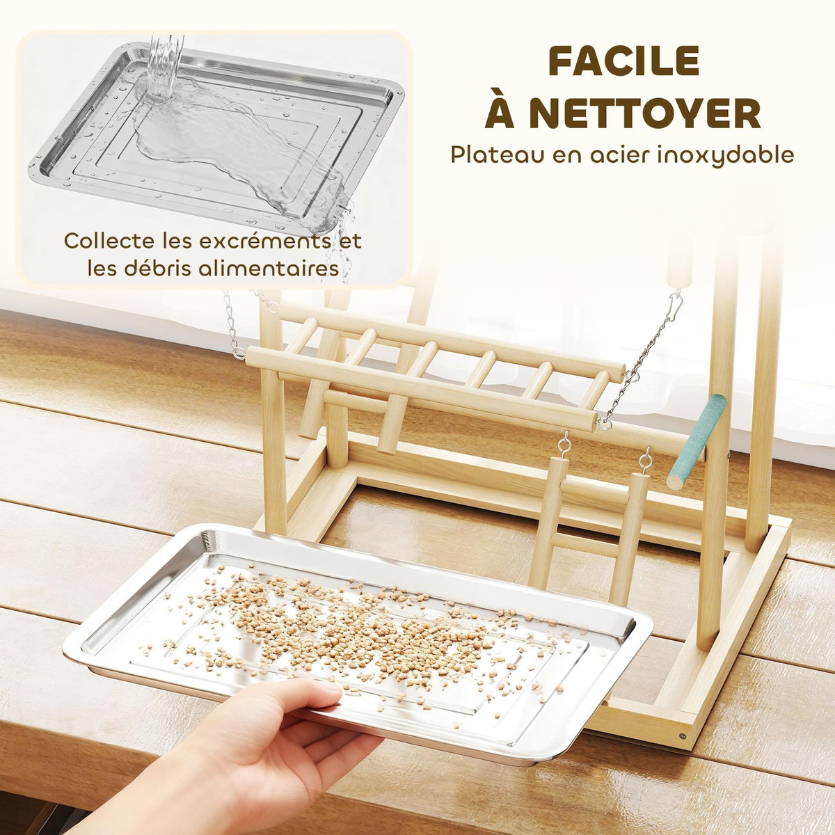 PAWHUT Aire de jeu pour oiseaux perchoirs mangeoires échelles chaîne balançoire cloches plateau