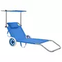 VIDAXL Chaise longue pliable avec auvent et roues Acier Bleu