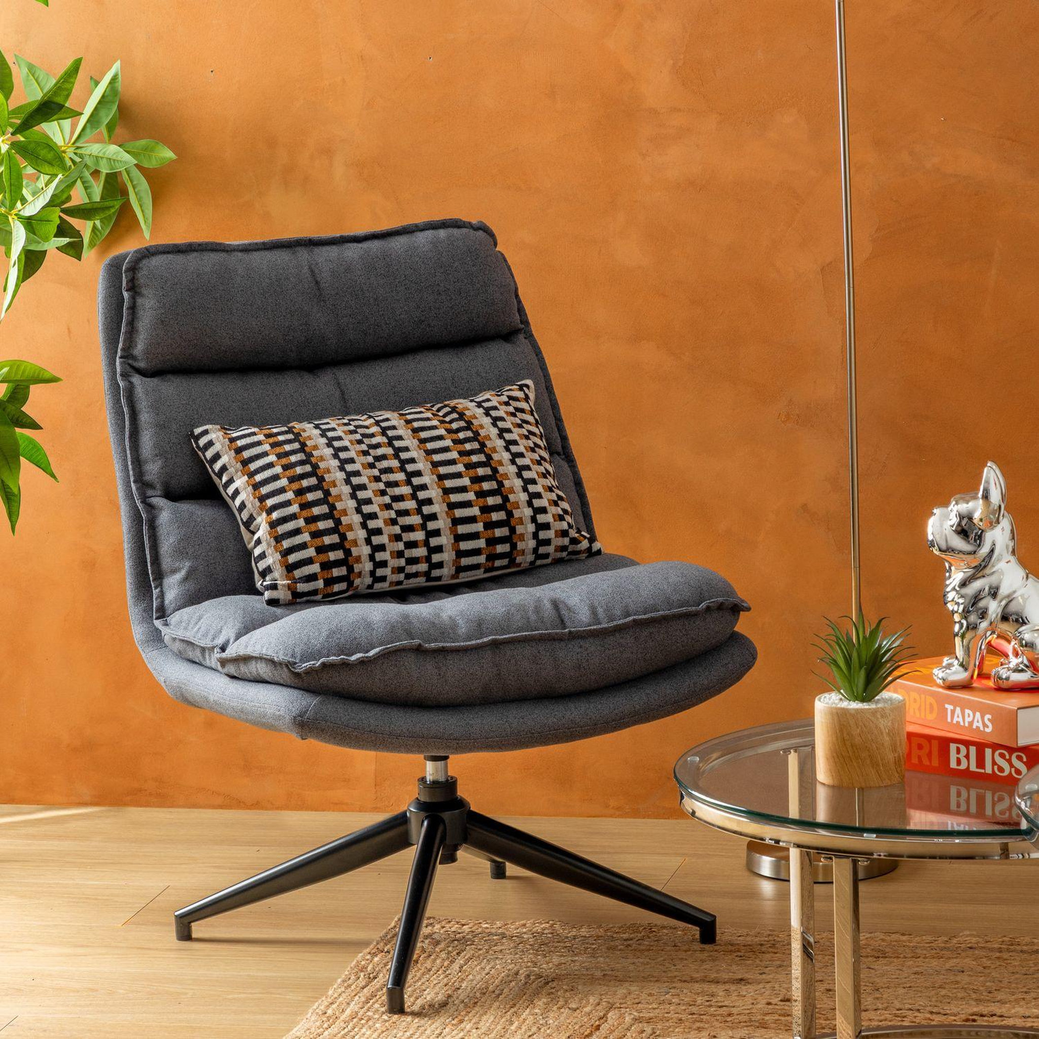Voir la diapositive 2 : ATMOSPHERA Fauteuil pivotant en tissu et pieds métal HARPER