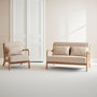Voir la diapositive 2 : SWEEEK Banquette 2 places + Fauteuil en bois et tissu beige