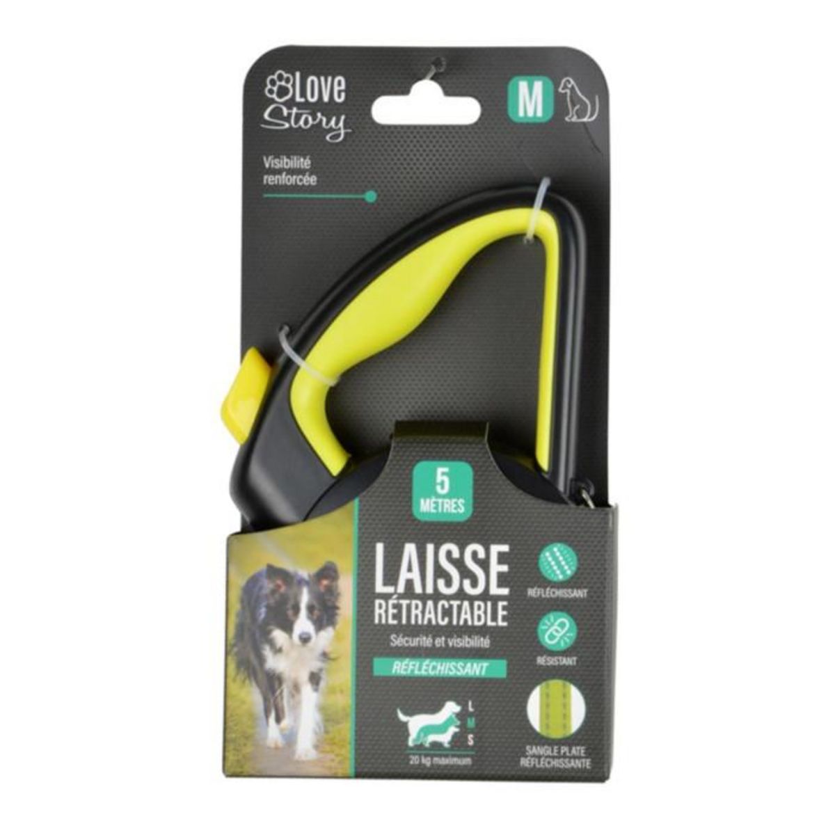Paris Prix Laisse Rétractable Chien  Réfléchissant  17cm Jaune