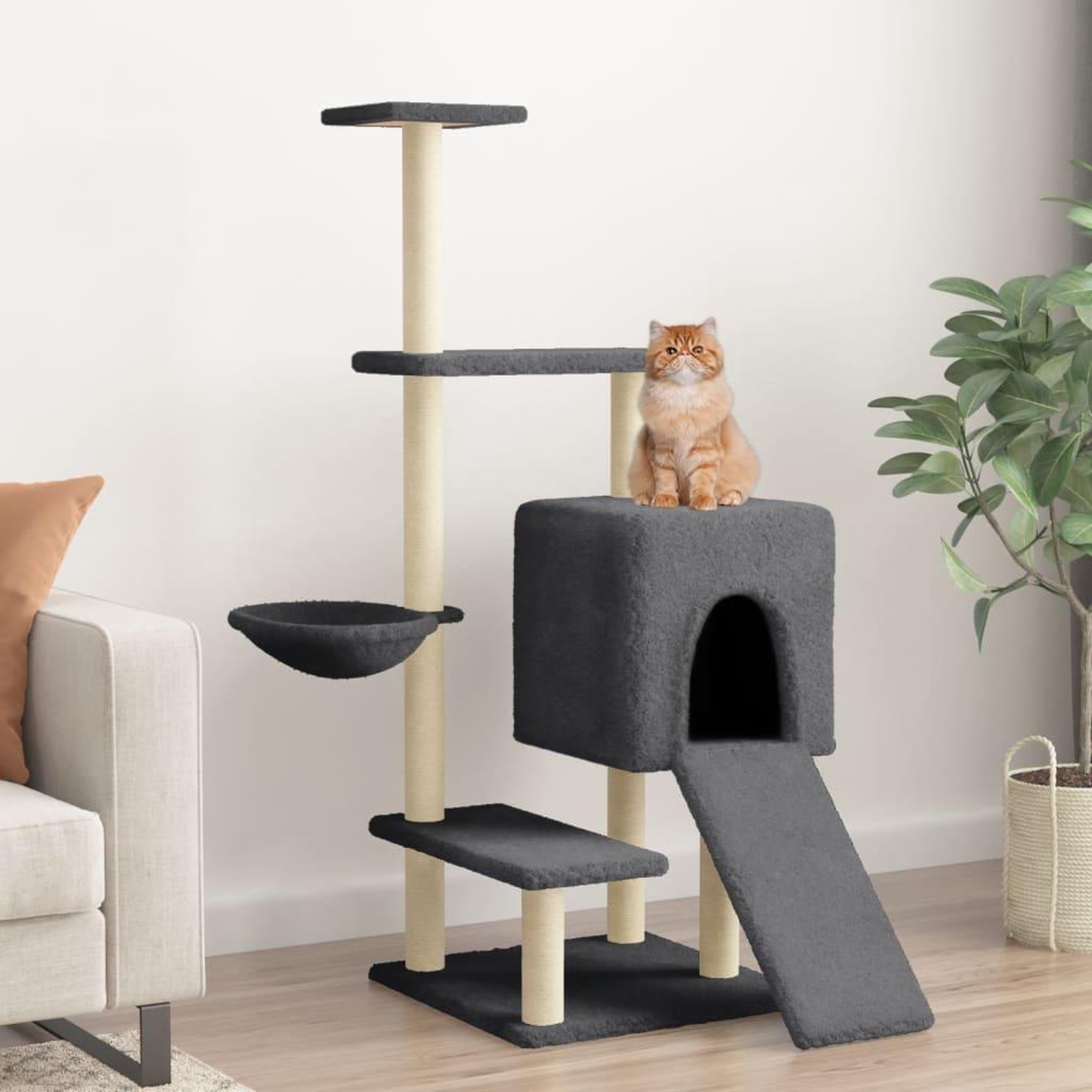 VIDAXL Arbre a chat avec griffoirs en sisal gris fonce 130,5 cm