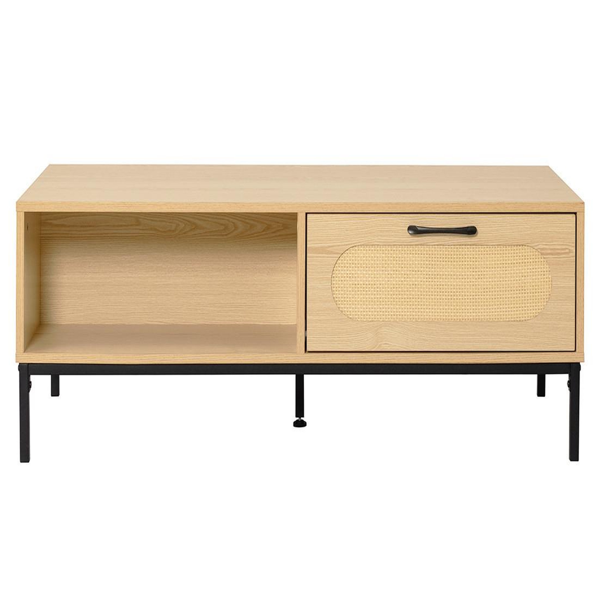 Voir la diapositive 3 : BEST MOBILIER Nagato - table basse - cannage et effet bois - 1 tiroir et 1 niche - 110 cm