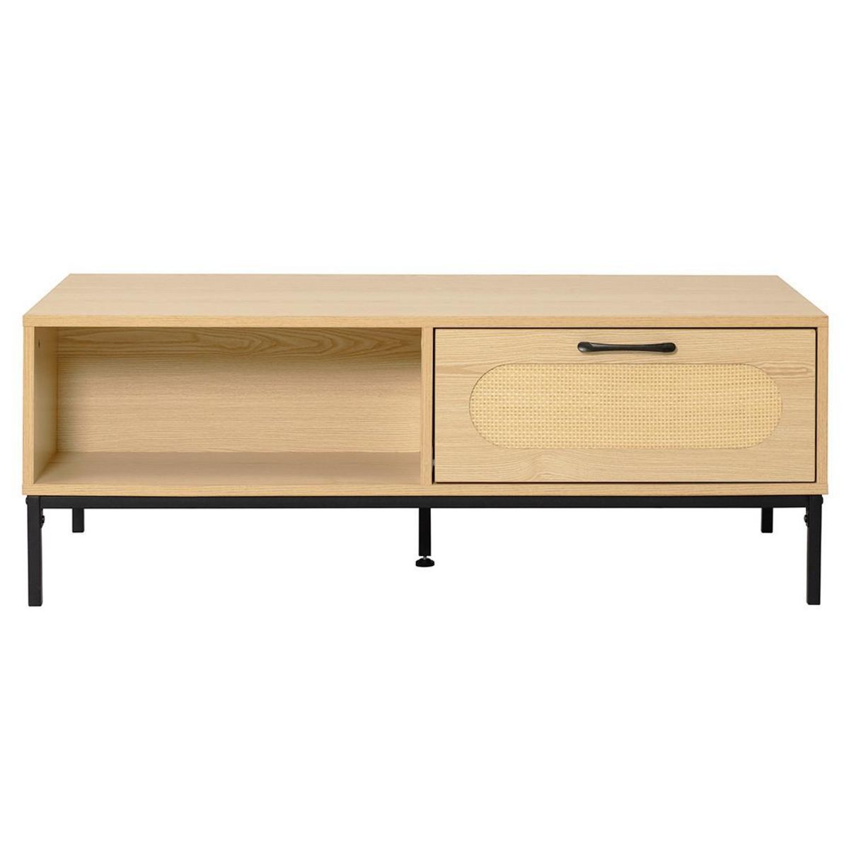 BEST MOBILIER Nagato - table basse - cannage et effet bois - 1 tiroir et 1 niche - 110 cm