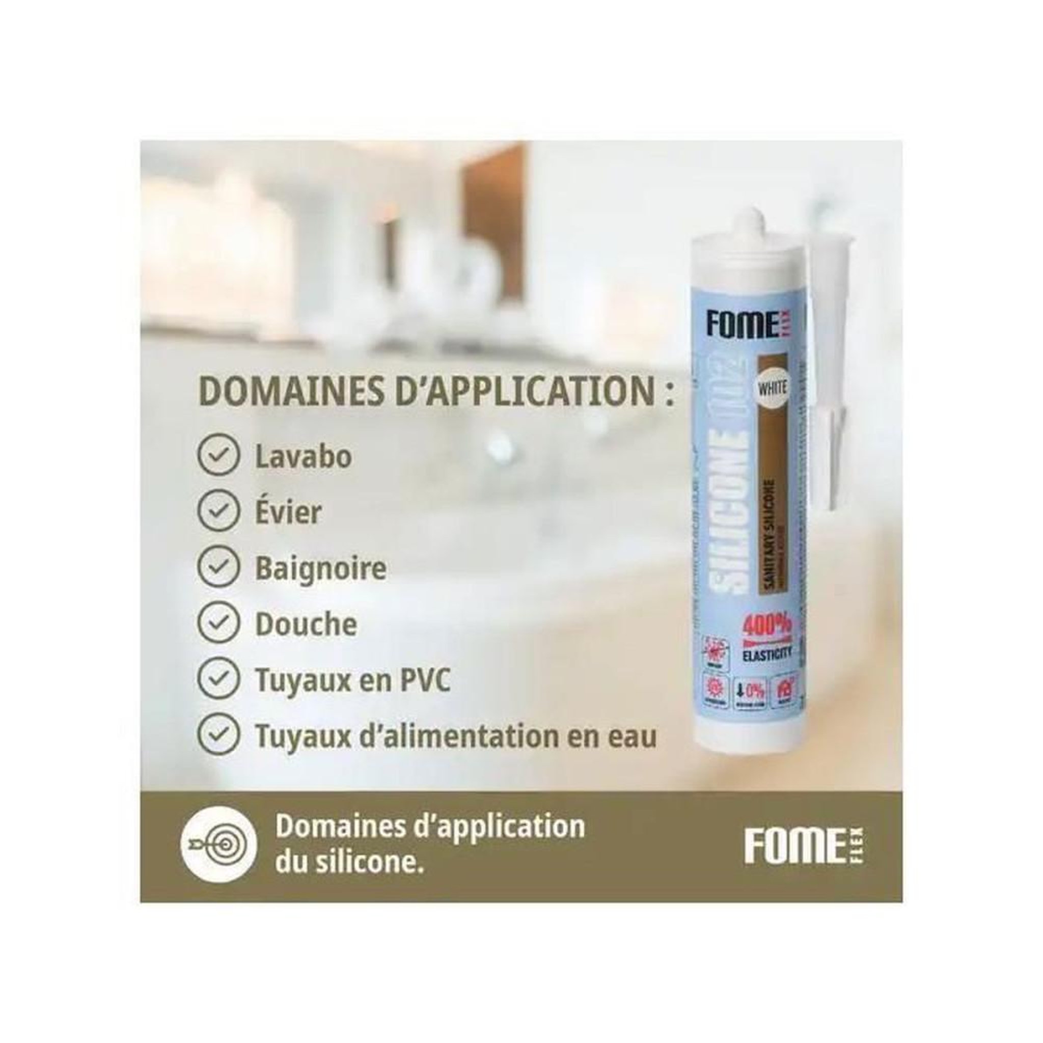 Voir la diapositive 4 : Mastic silicone sanitaire acétique anti-moisissure blanc F EXT-INT, cartouche 300 ml