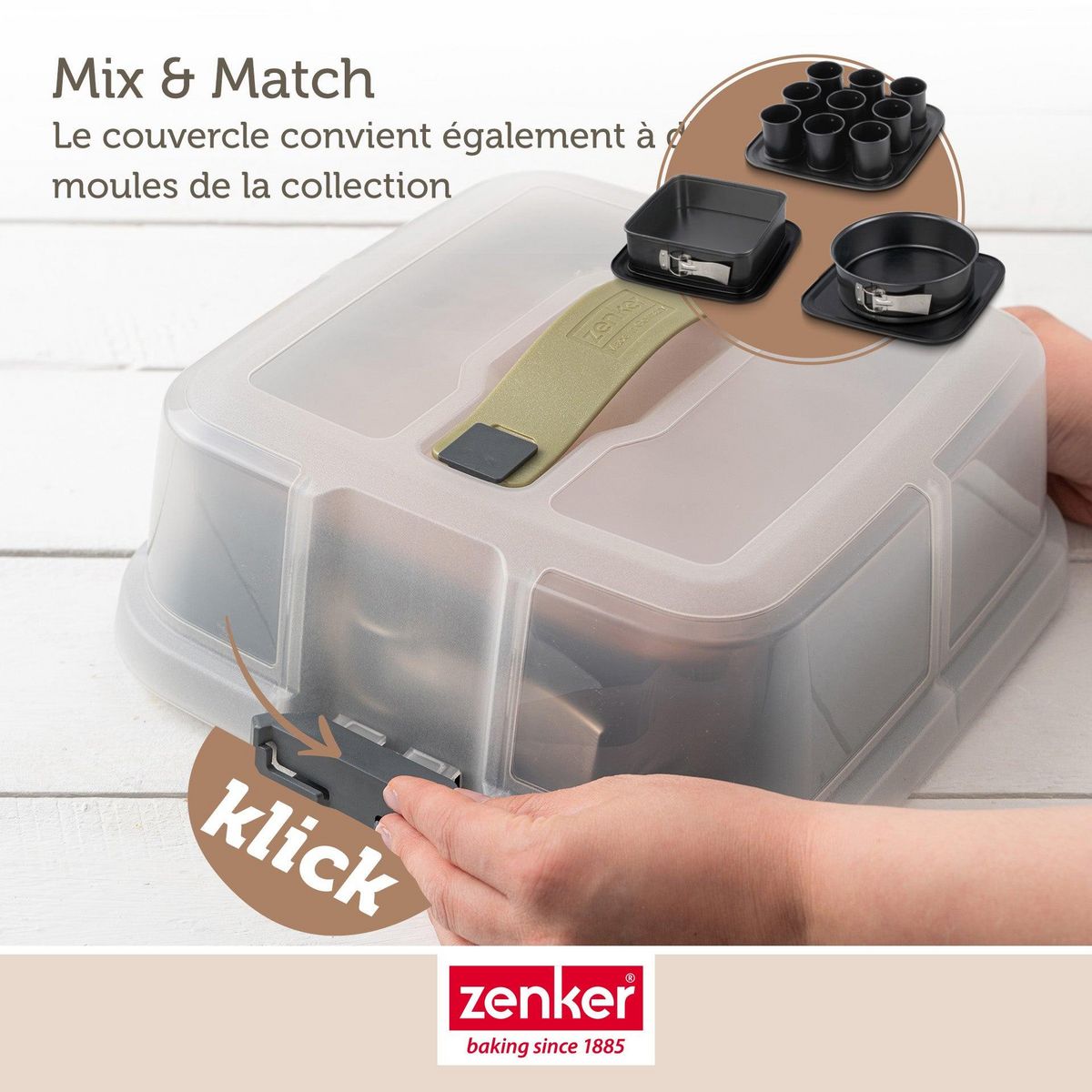 ZENKER Moule à charnière carré avec couvercle 23 cm Zenker Bake Click and Go