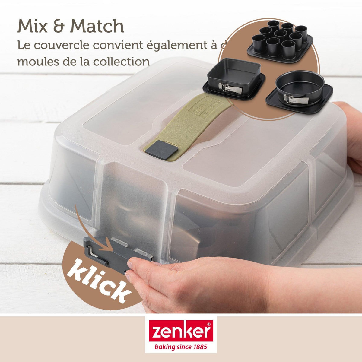 ZENKER Moule à charnière carré avec couvercle 23 cm Zenker Bake Click and Go