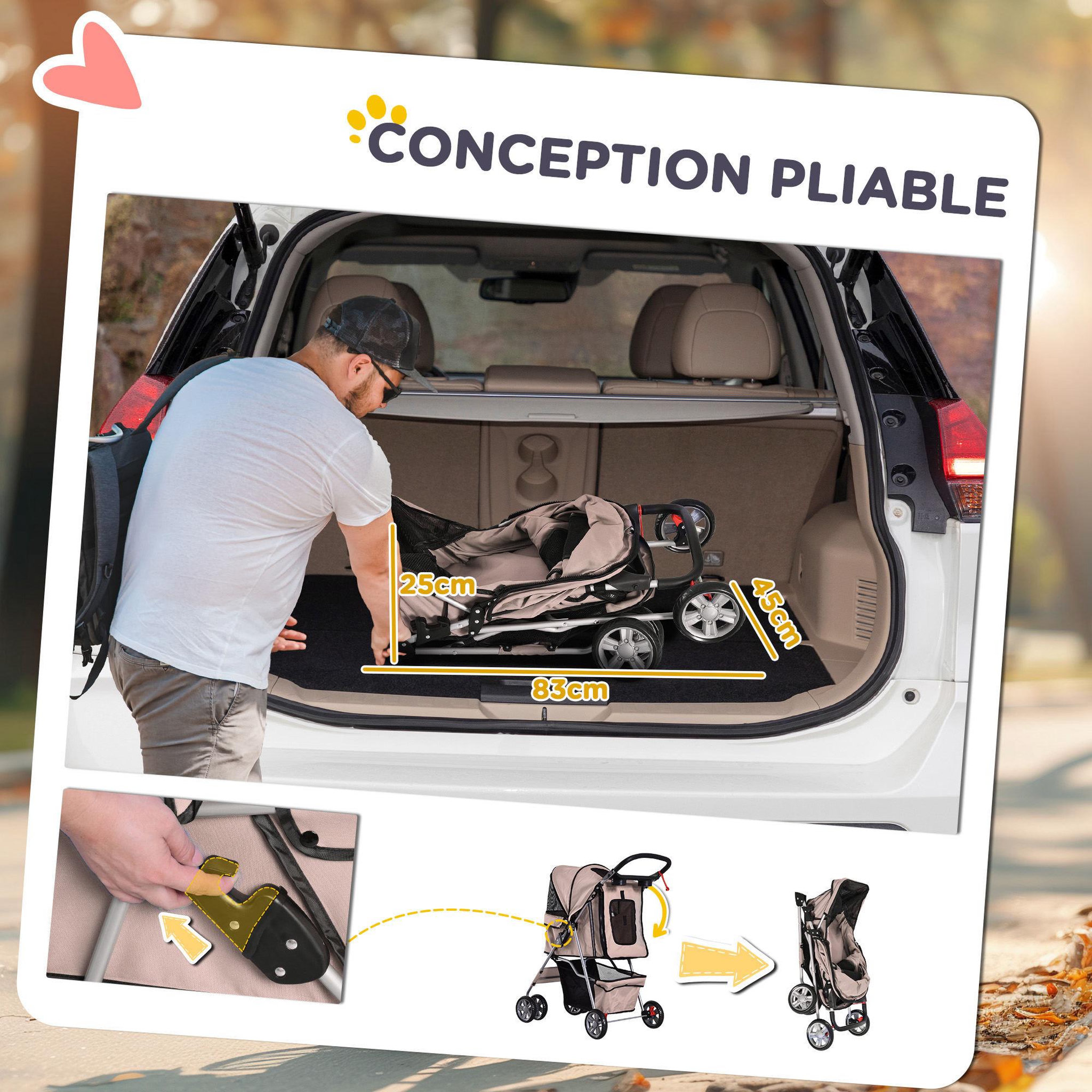 Voir la diapositive 4 : PAWHUT Poussette buggy pliable pour chiens tissu 600d oxford imperméable 4 roues marron