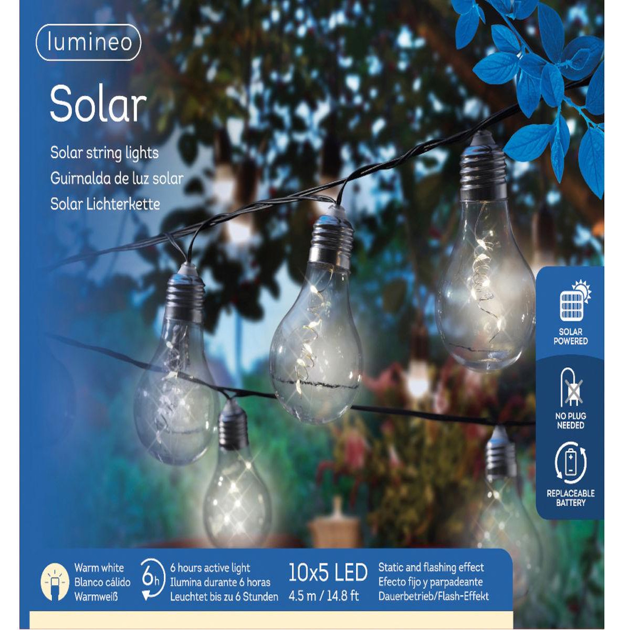 Voir la diapositive 3 : JARDIDECO Guirlande lumineuse guinguette solaire électrique LED 5 m - Jardideco