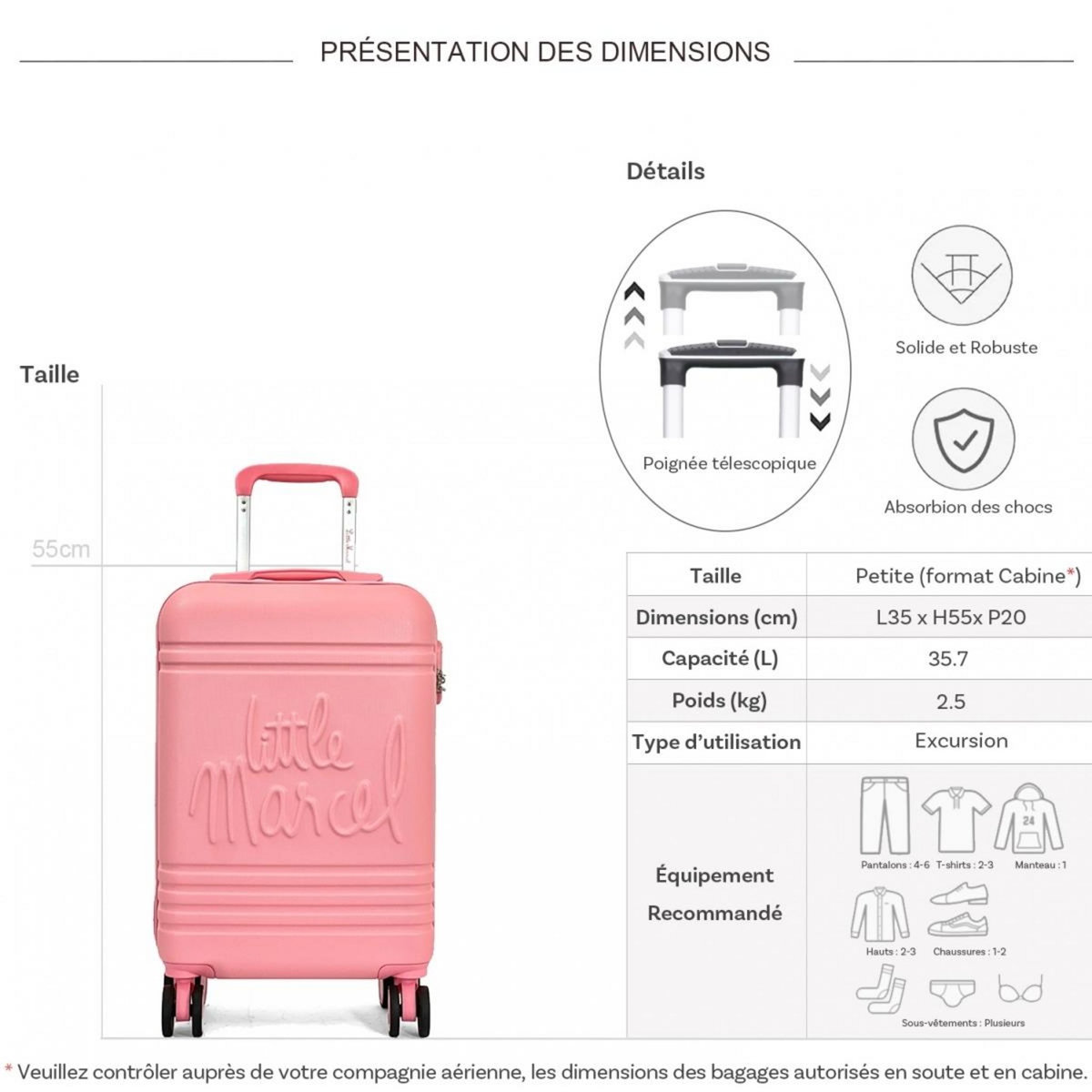 Little Marcel Valise cabine passe-partout rigide 55 cm
