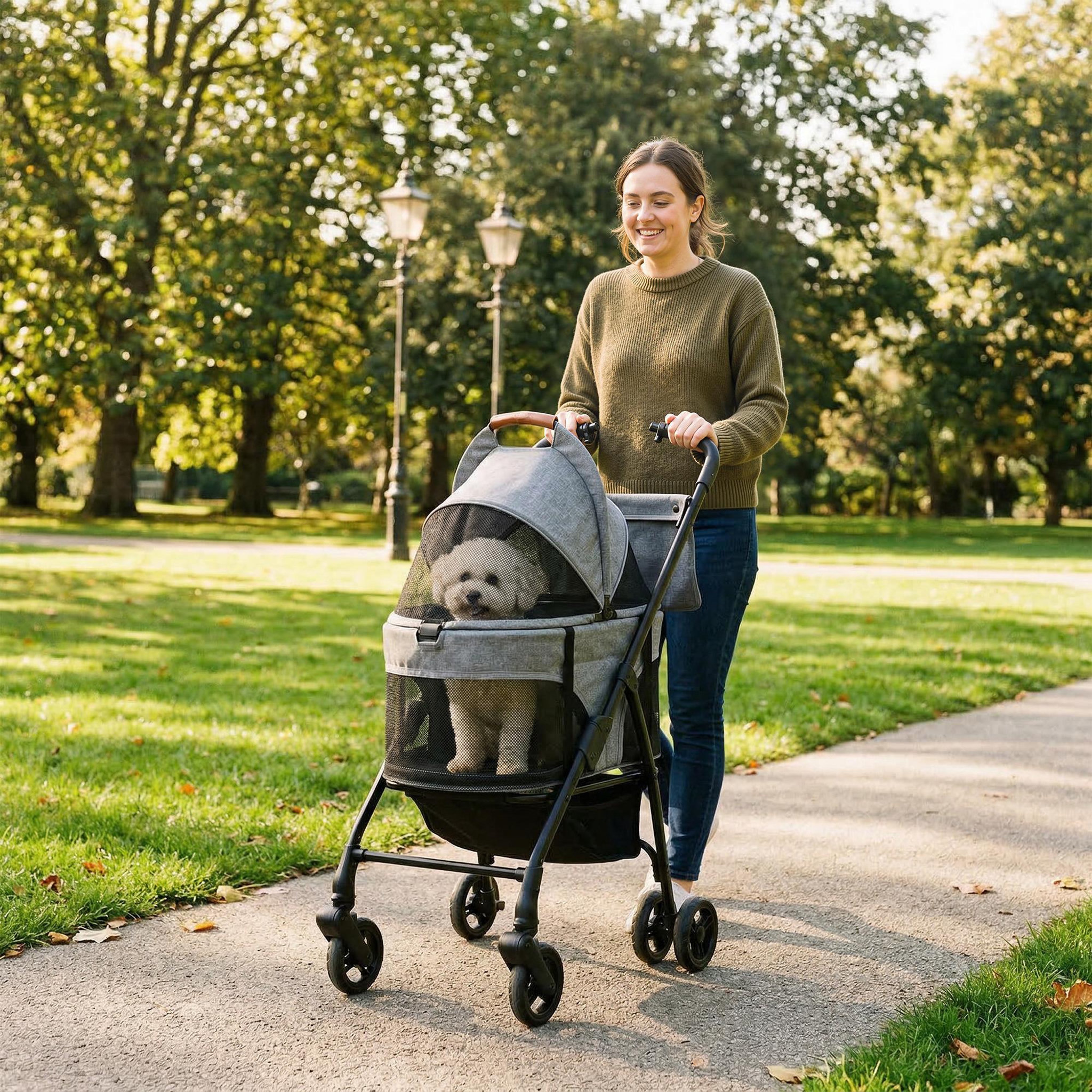 Voir la diapositive 2 : PAWHUT Poussette pour chien  siège auto sac de transport 3 en 1 gris