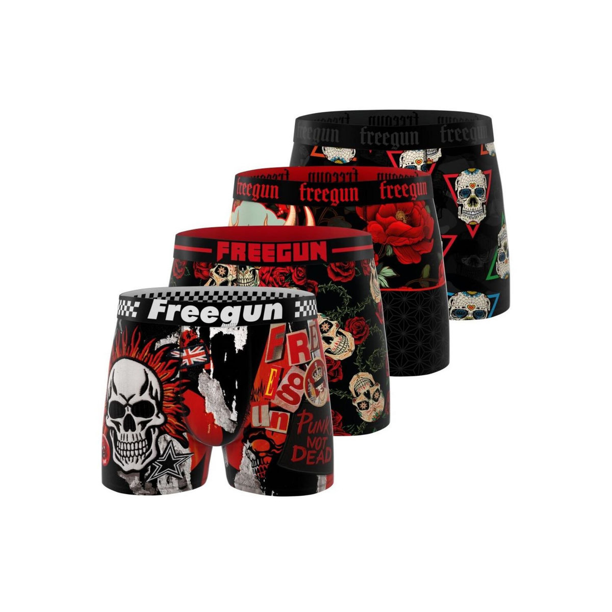 FREEGUN Lot de 4 boxers homme Rock Da Summer