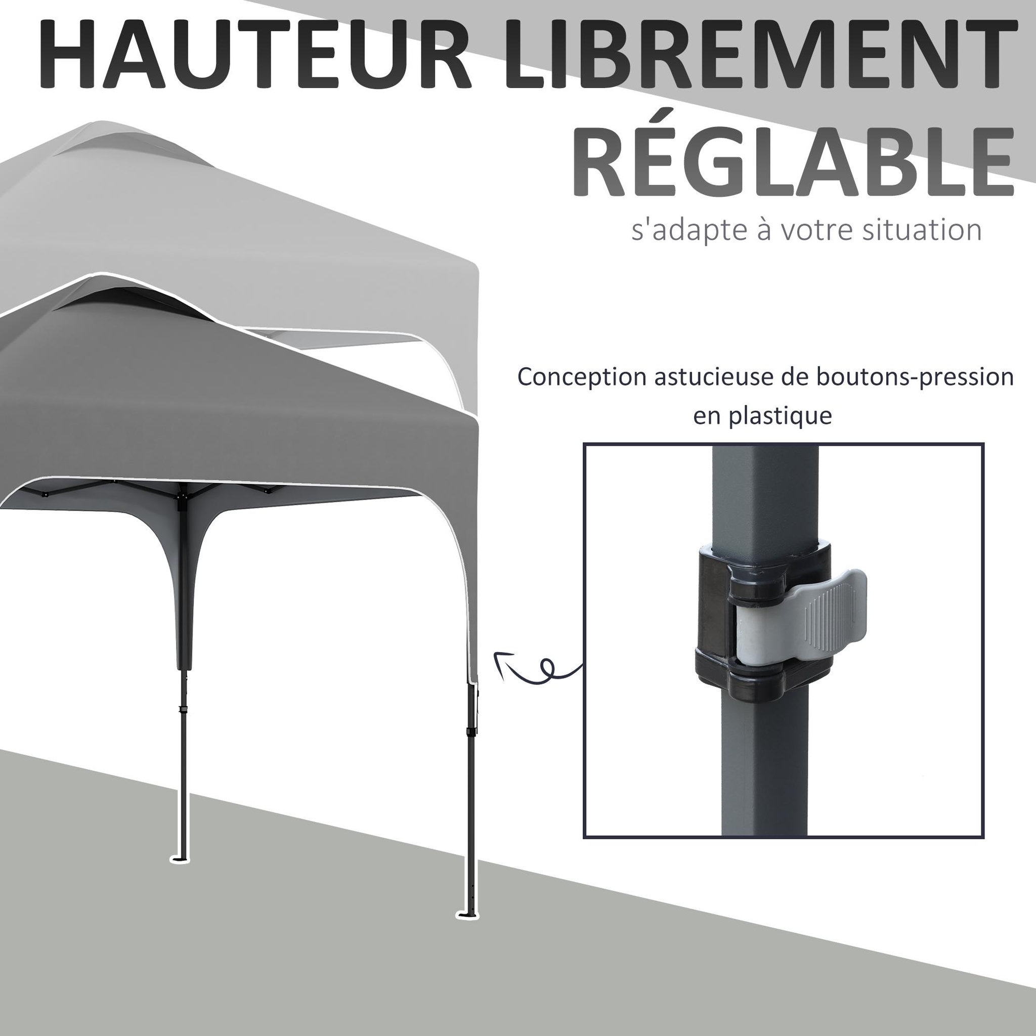 Voir la diapositive 6 : OUTSUNNY Tonnelle barnum automatique pop-up dim. 2,53L x 2,53l x 2,68H m hauteur réglable nombreux accessoires inclus acier oxford gris